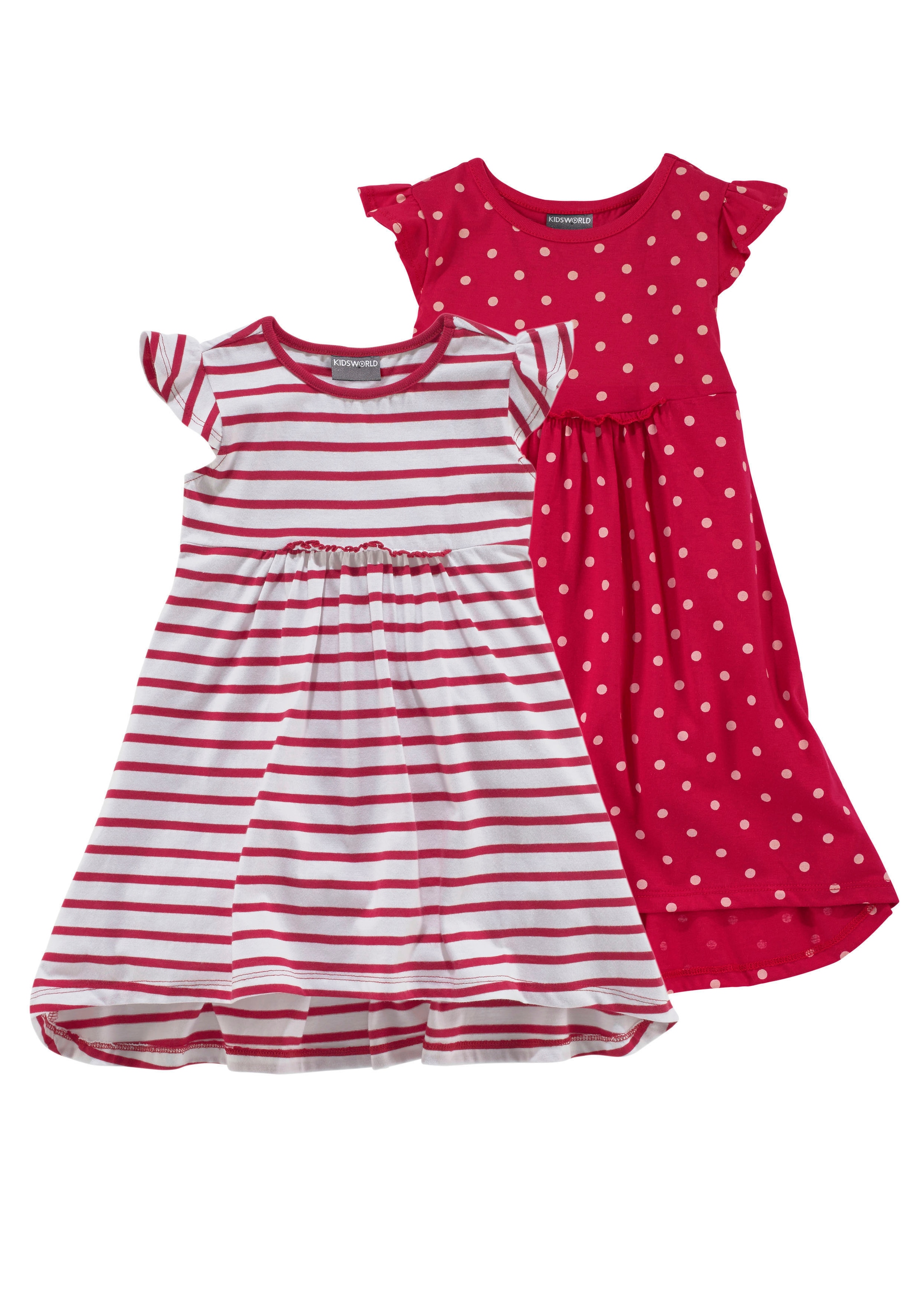 KIDSWORLD Jerseykleid »für kleine Mädchen«, (Packung, 2 tlg.), mit Punkten und Streifen