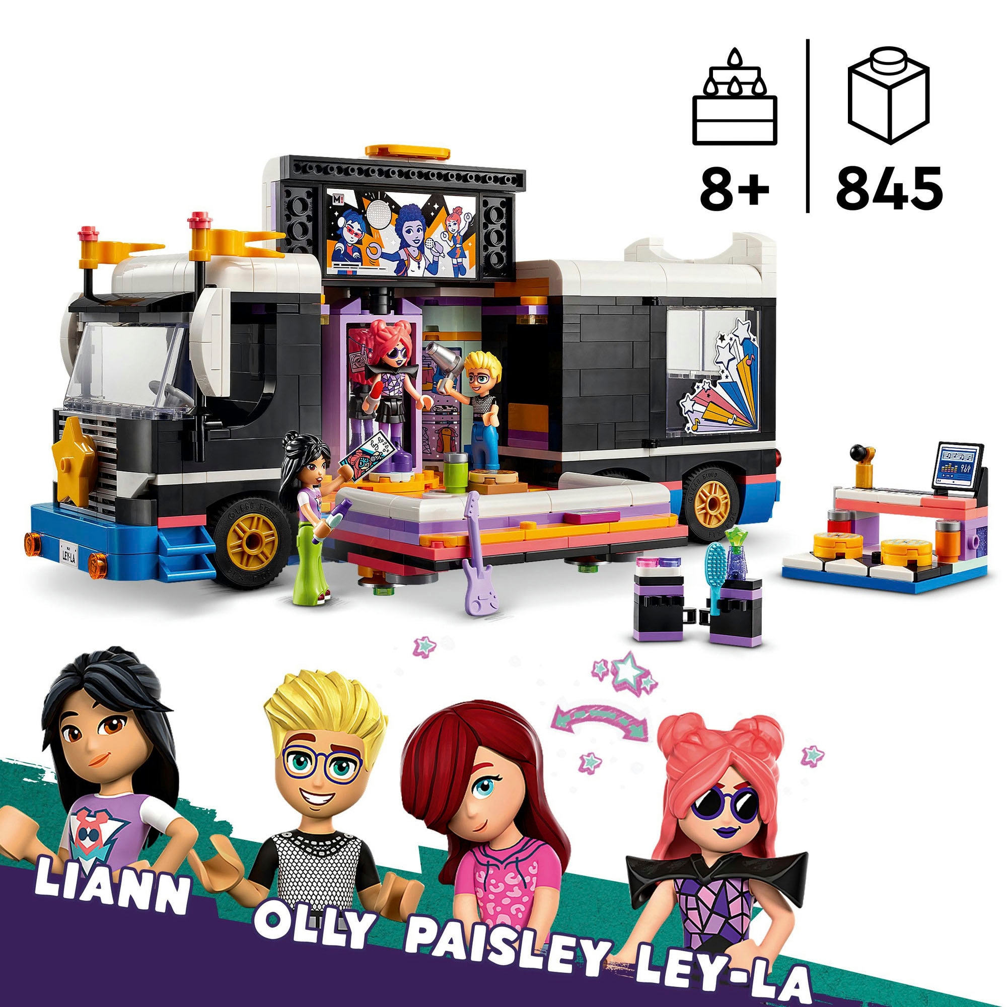 LEGO® Konstruktionsspielsteine »Popstar-Tourbus (42619), LEGO Friends«, (845 St.), Made in Europe