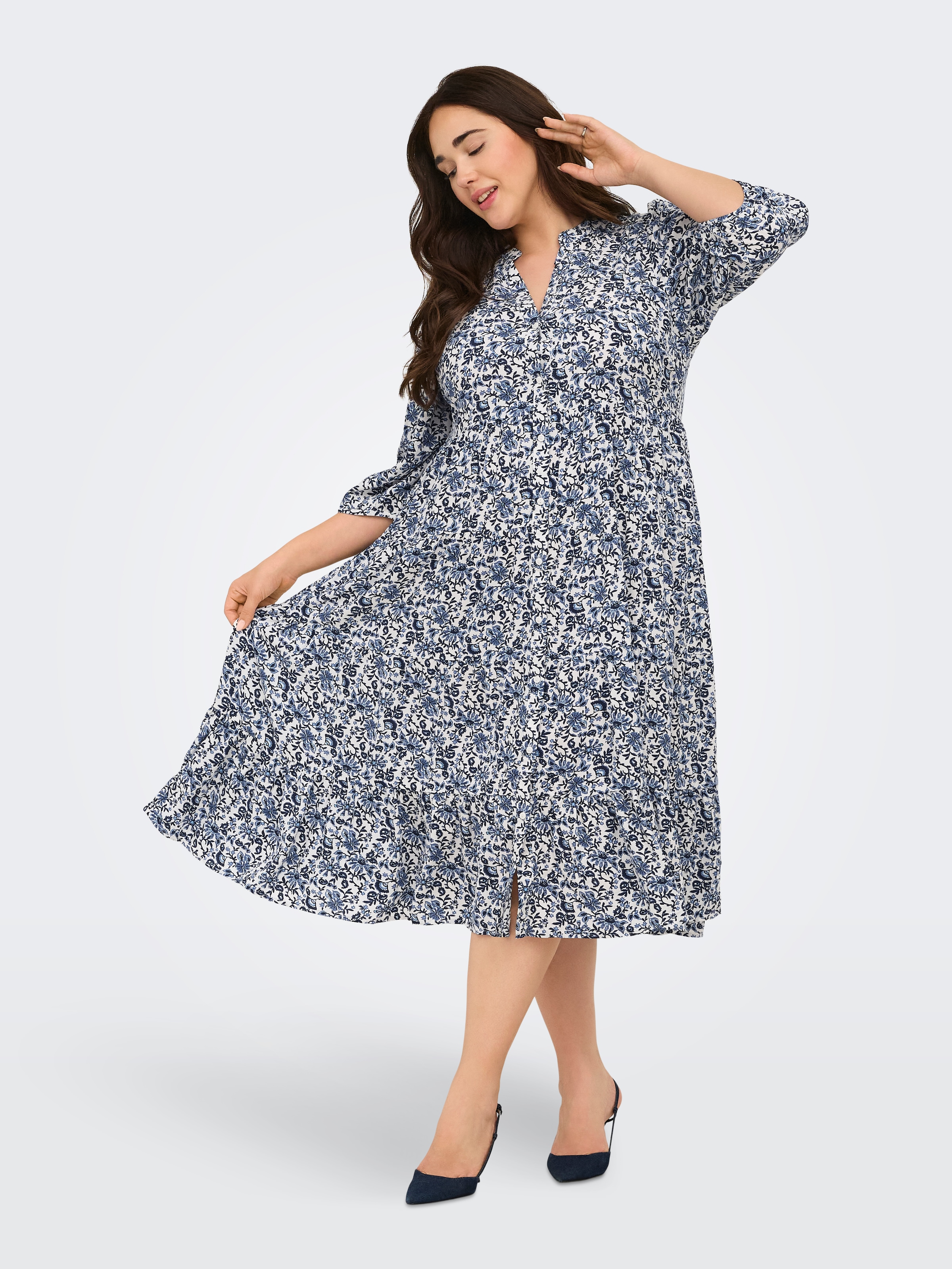 ONLY CARMAKOMA Tunikakleid »CARMILANA 3/4 DRESS WVN NOOS« Sommerkleid aus Viskose, lockere Passform