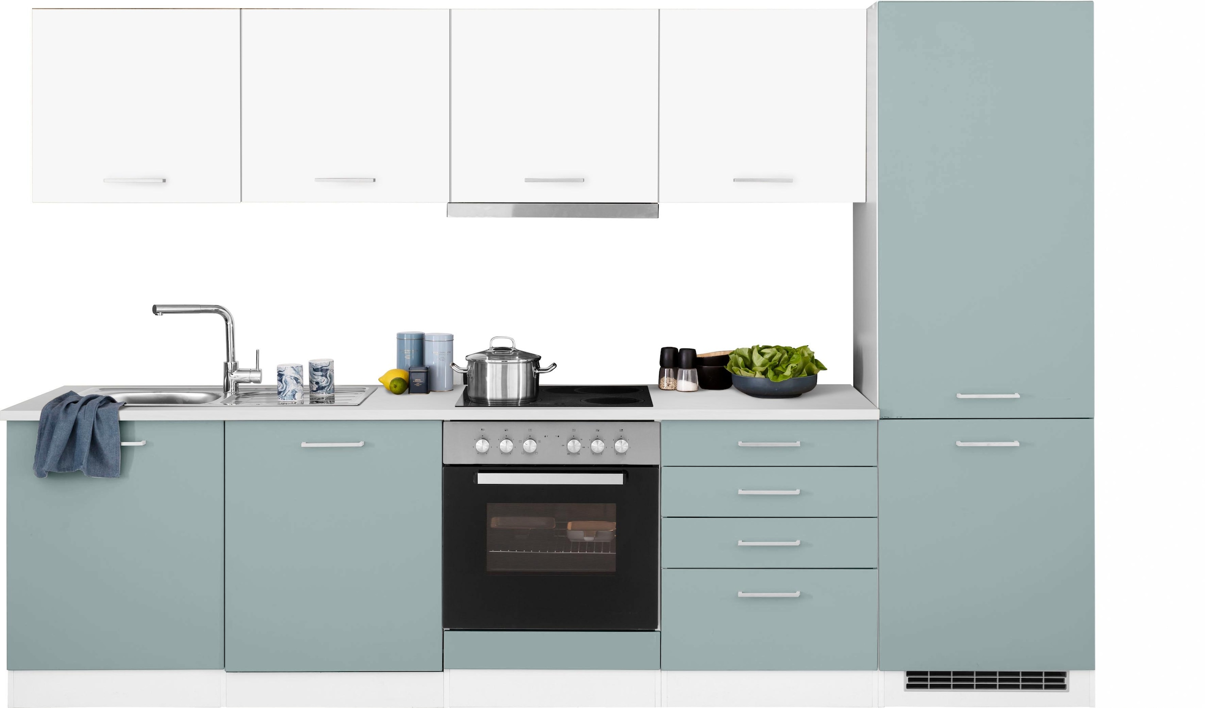 HELD MÖBEL Küchenzeile »Visby«, mit E-Geräte, 300 cm, inkl.  Kühl/Gefrierkombination und Geschirrspüler auf Raten bestellen