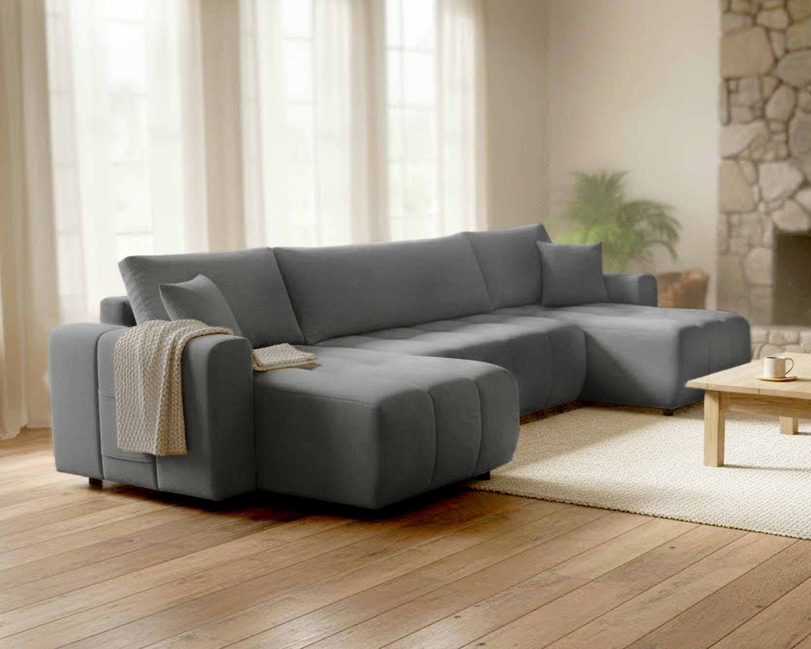 OTTO home Wohnlandschaft »YLVAA U-Form, 311 cm - OTTO. Verlässliche Qualität.« Schlaffunktion (132/269), Bettkasten, Feinstruktur-Bezug