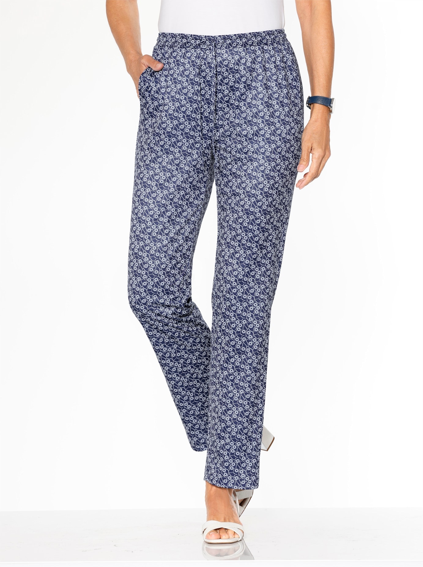 Classic Basics, Damen, Schlupfhose, marine-weiß-gewellt, Kurzgrößen, 21 - Kurzgrößen, marine-weiß-gewellt, pflegeleichte Qualität