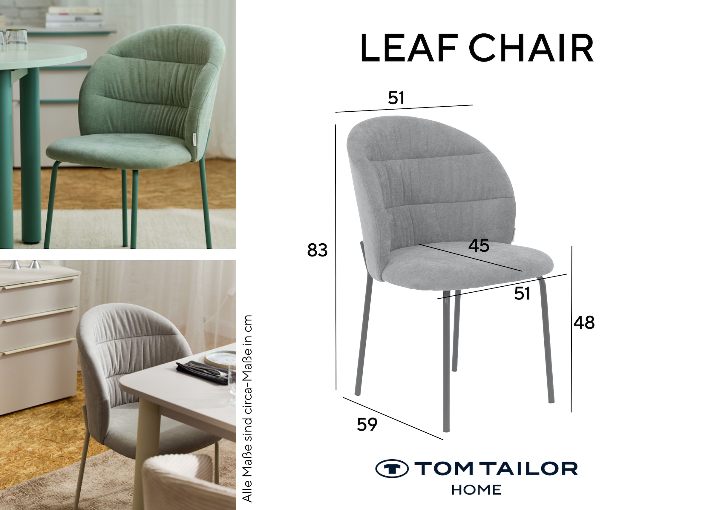 TOM TAILOR HOME 4-Fußstuhl »LEAF CHAIR« (Set) 2 Stk.4-Fußgestell, Raffung in der Rückenlehne