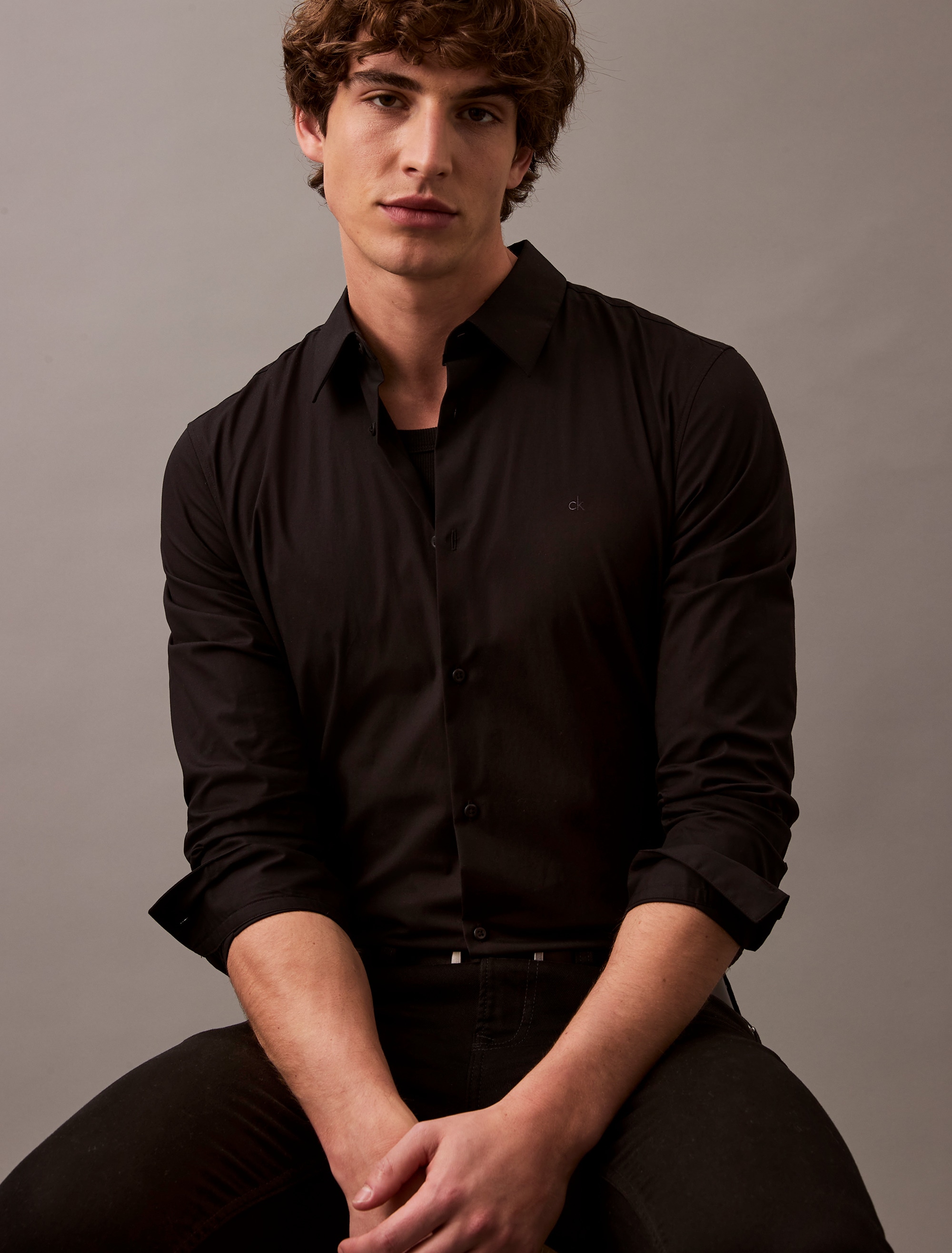 Calvin Klein Langarmhemd »LS SOLID STRETCH SLIM SHIRT«, in Unifarbe