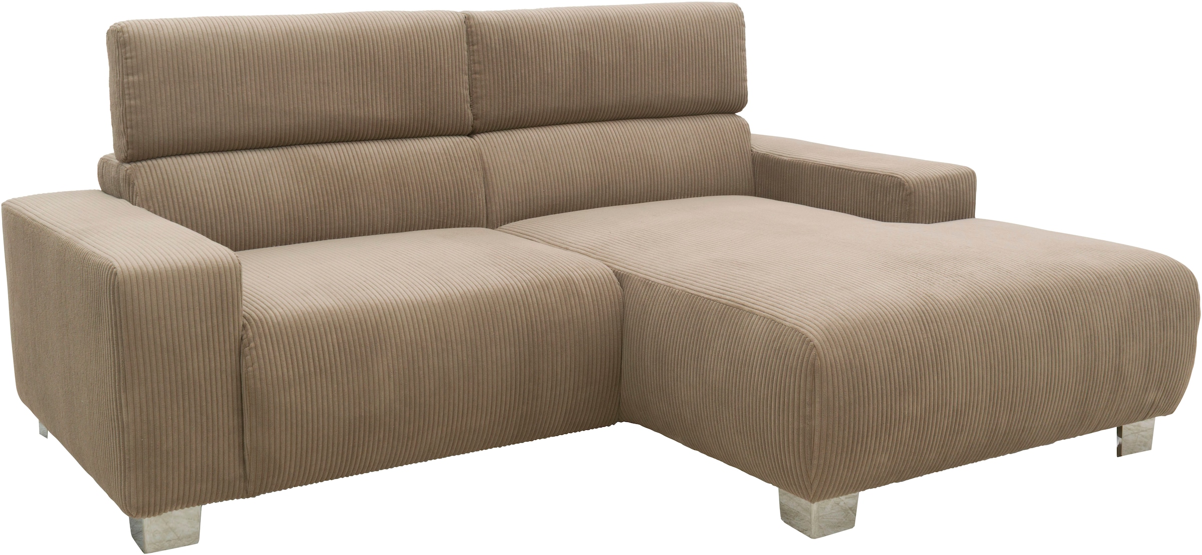 DOMO collection Ecksofa »100030 inkl. Kopfteilverstellung, guter Sitzkomfort, Cordbezug, L-Form« mit komfortabler Wellenunterfederung, ideal für kleine Räume