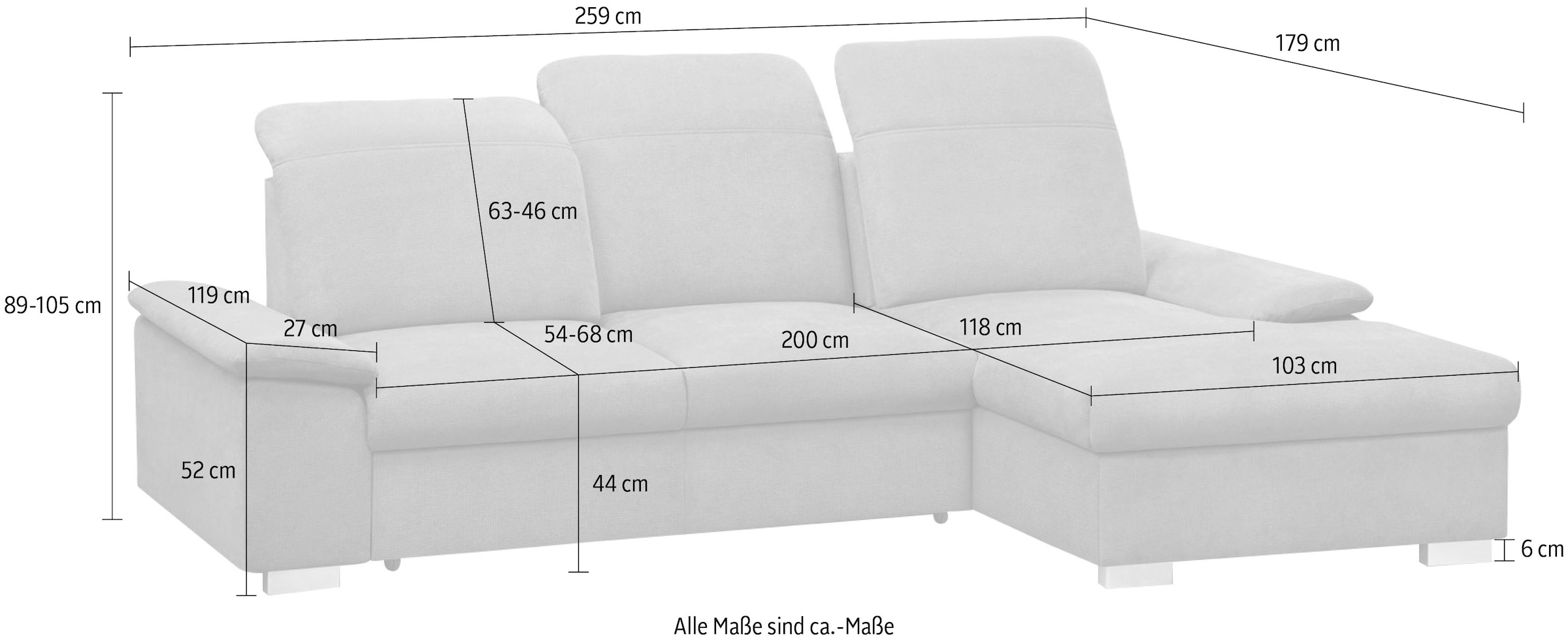 2«, Sitztiefenverstellung CALIZZA Kopfteilverstellung, INTERIORS kaufen »Moli Schlaffunktion, Rechnung Bettkasten, Ecksofa auf