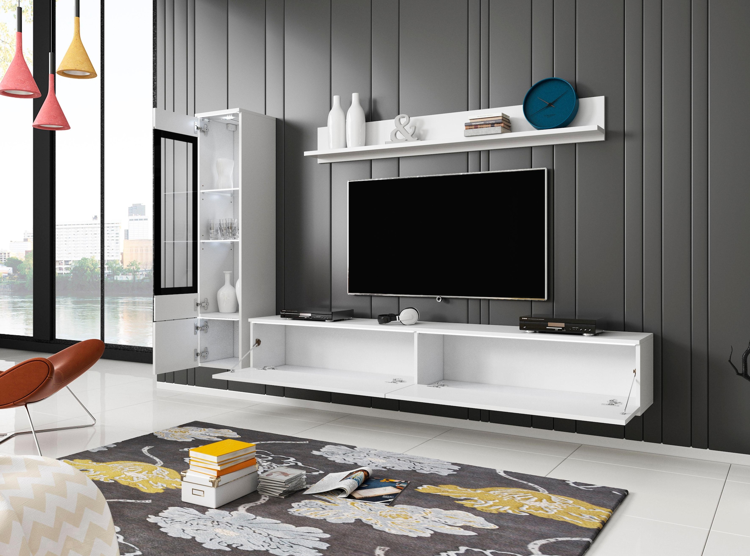 INOSIGN Wohnwand »VERA I«, (Komplett-Set, 3 St.), Mediawand 230 cm, Vitrine mit Verglasung, stehend und hängend