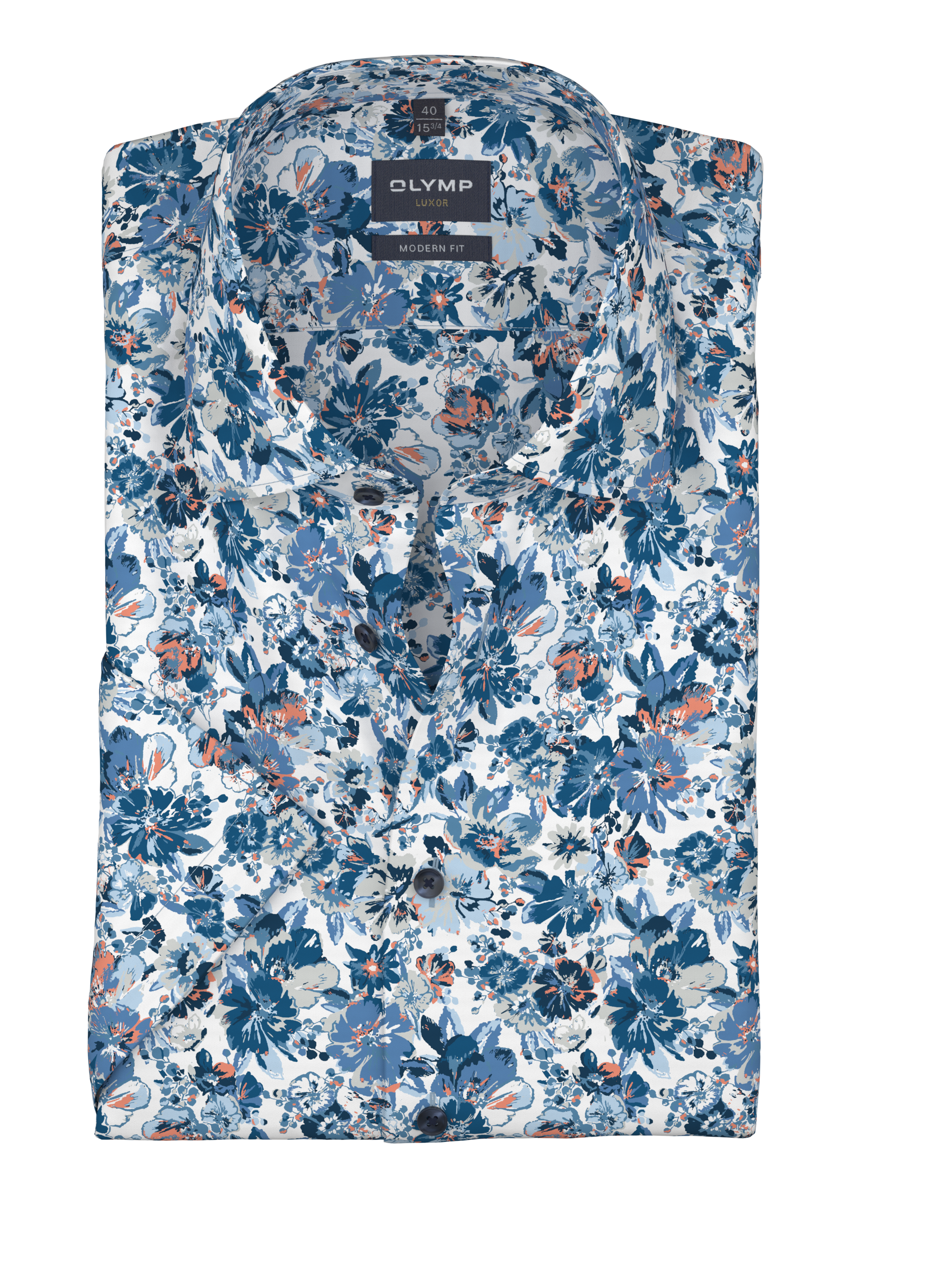 OLYMP Kurzarmhemd »LUXOR« Blume-Alloverpint, Businesshemd, modern fit
