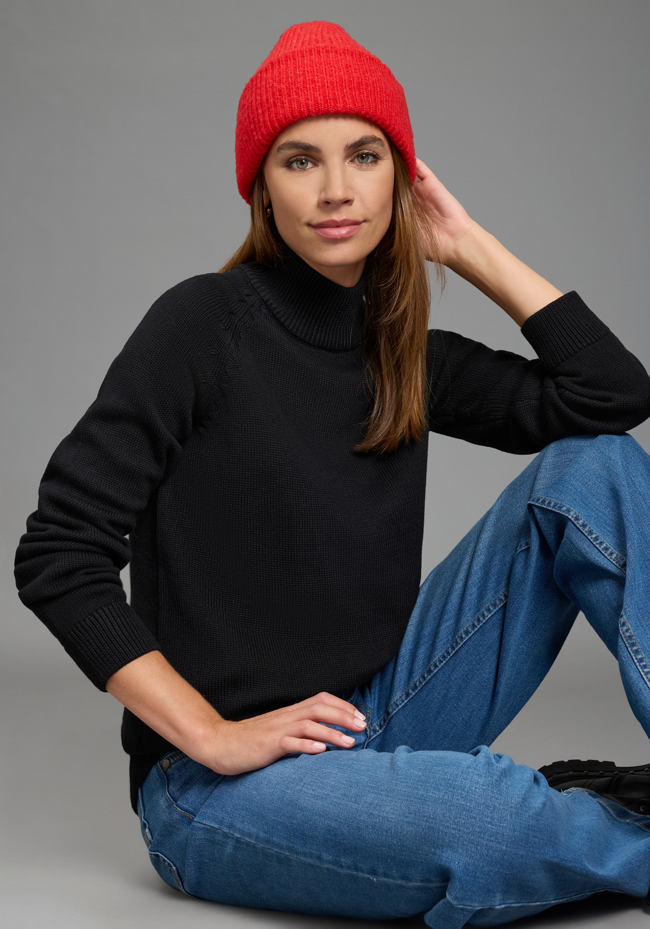 Arizona Strickpullover »Rolli unifarbend« mit grobem Strickmuster und Rollkragen