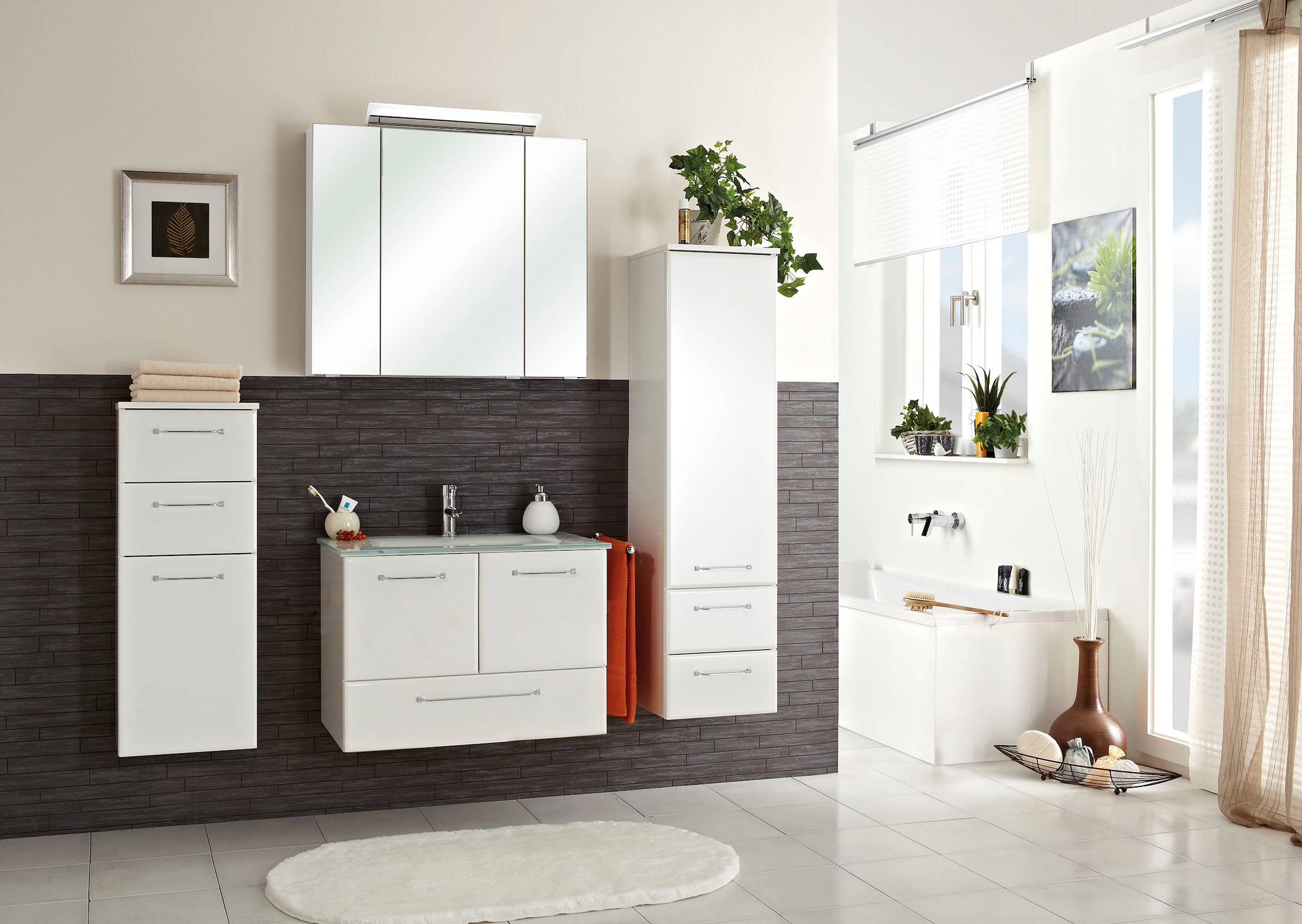 Saphir Midischrank »Quickset Badschrank 35 cm breit, 1 Tür, 2 Schubladen, 2 Einlegeböden« Badezimmer-Midischrank inkl. Türdämpfer, Griffe in Chrom glänzend