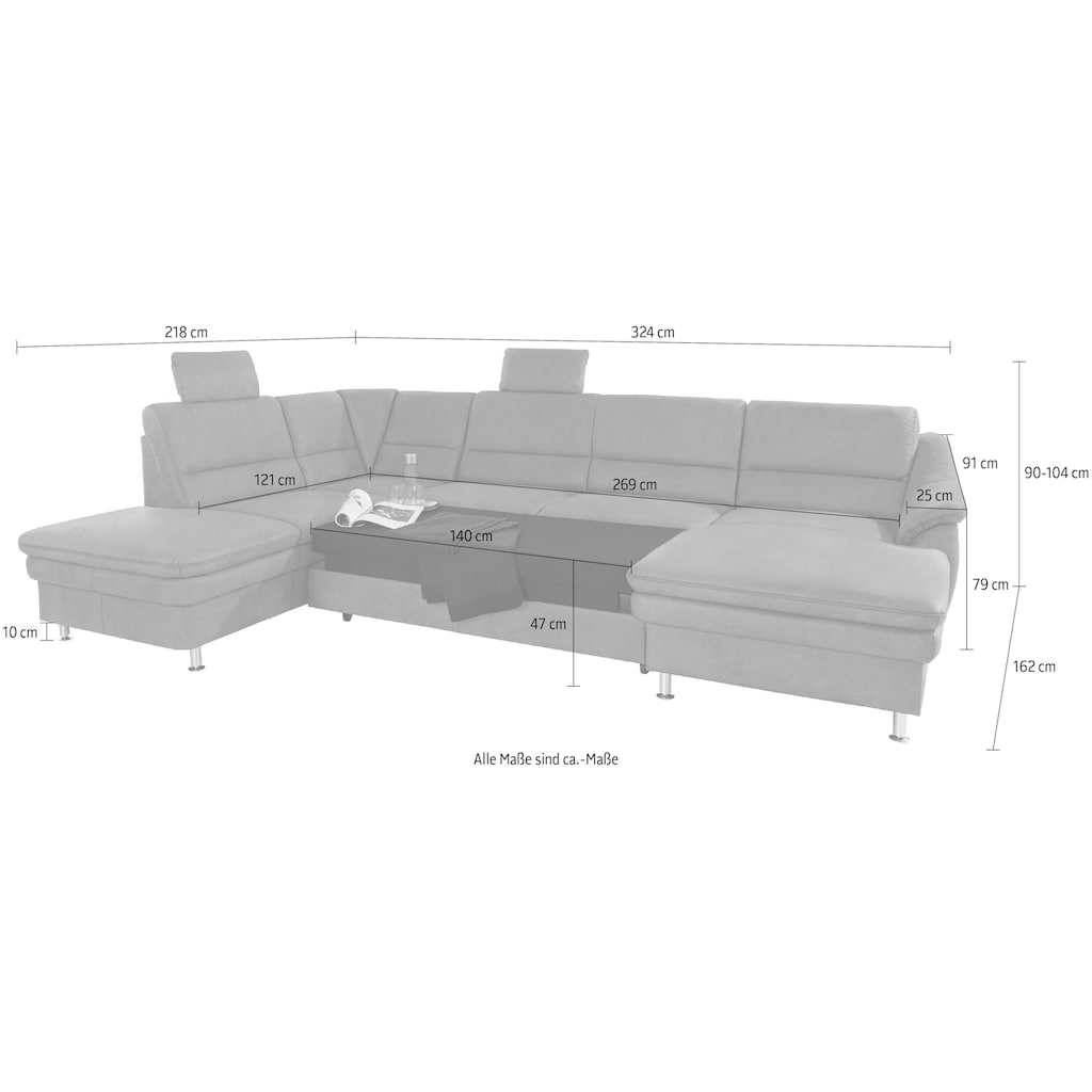 sit&more Wohnlandschaft »Cardoso«, mit Federkern und Kopfstützen, mit Bettfunktion und Relaxfunktion