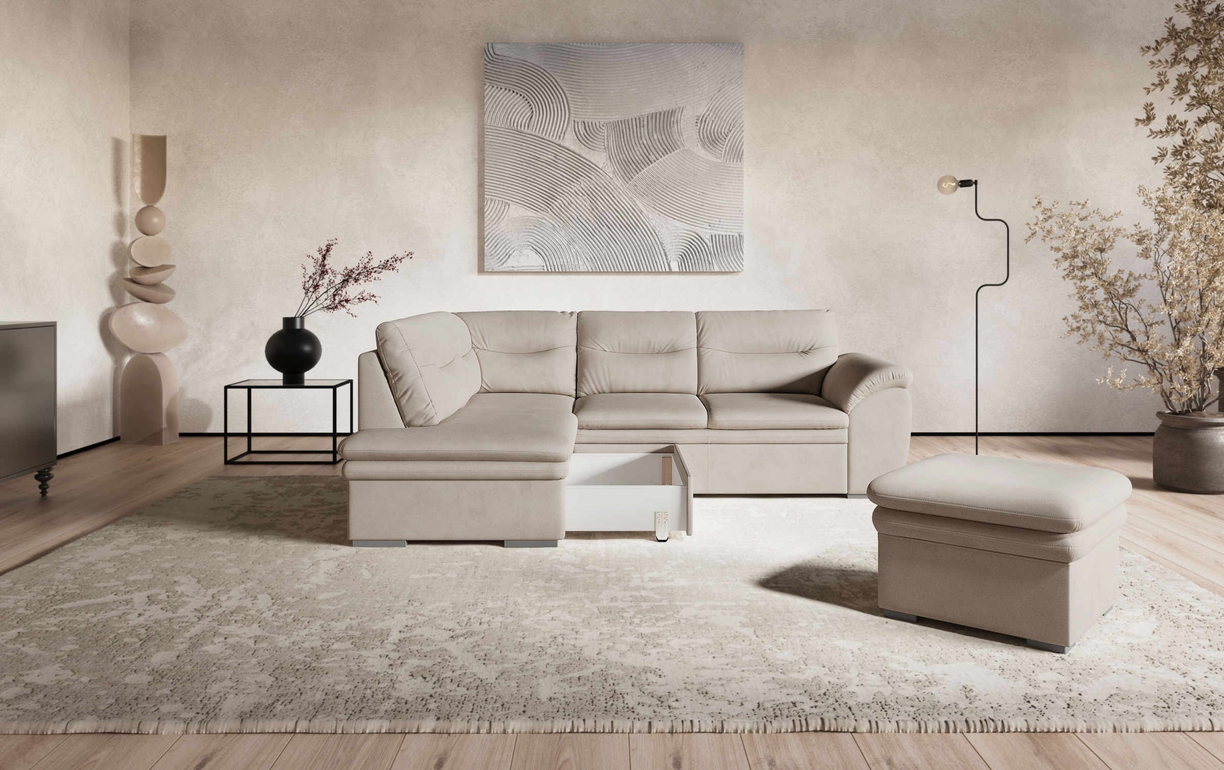 COTTA Ecksofa »Leandra L-Form«, wahlweise mit Bettfunktion & Bettkasten