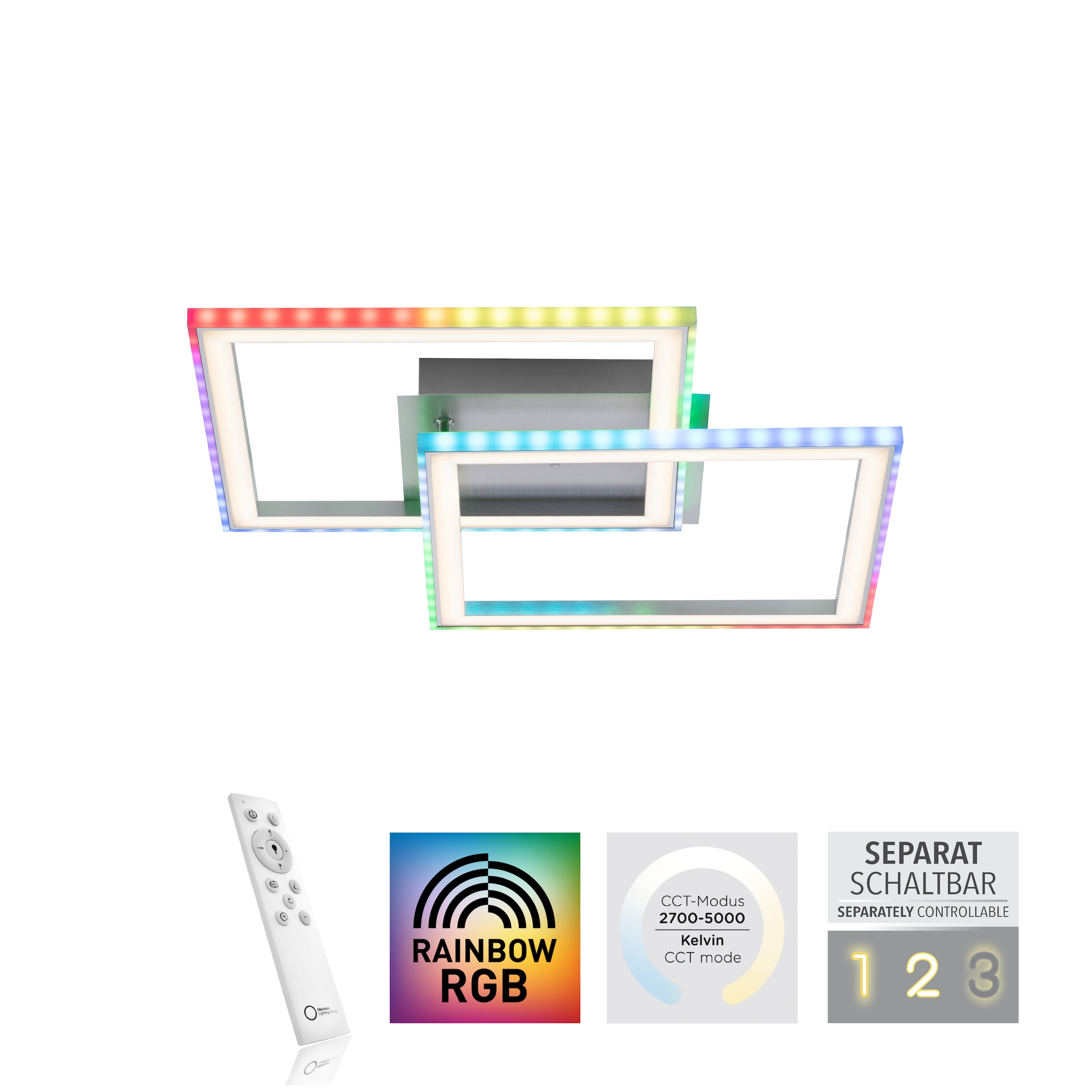 JUST LIGHT Deckenleuchte »FELIX60«, 2 flammig, Leuchtmittel LED-Board-LED-Board | LED fest integriert-LED fest integriert, LED, CCT - über Fernbedienung, RGB-Rainbow, Infrarot inkl., dimmbar
