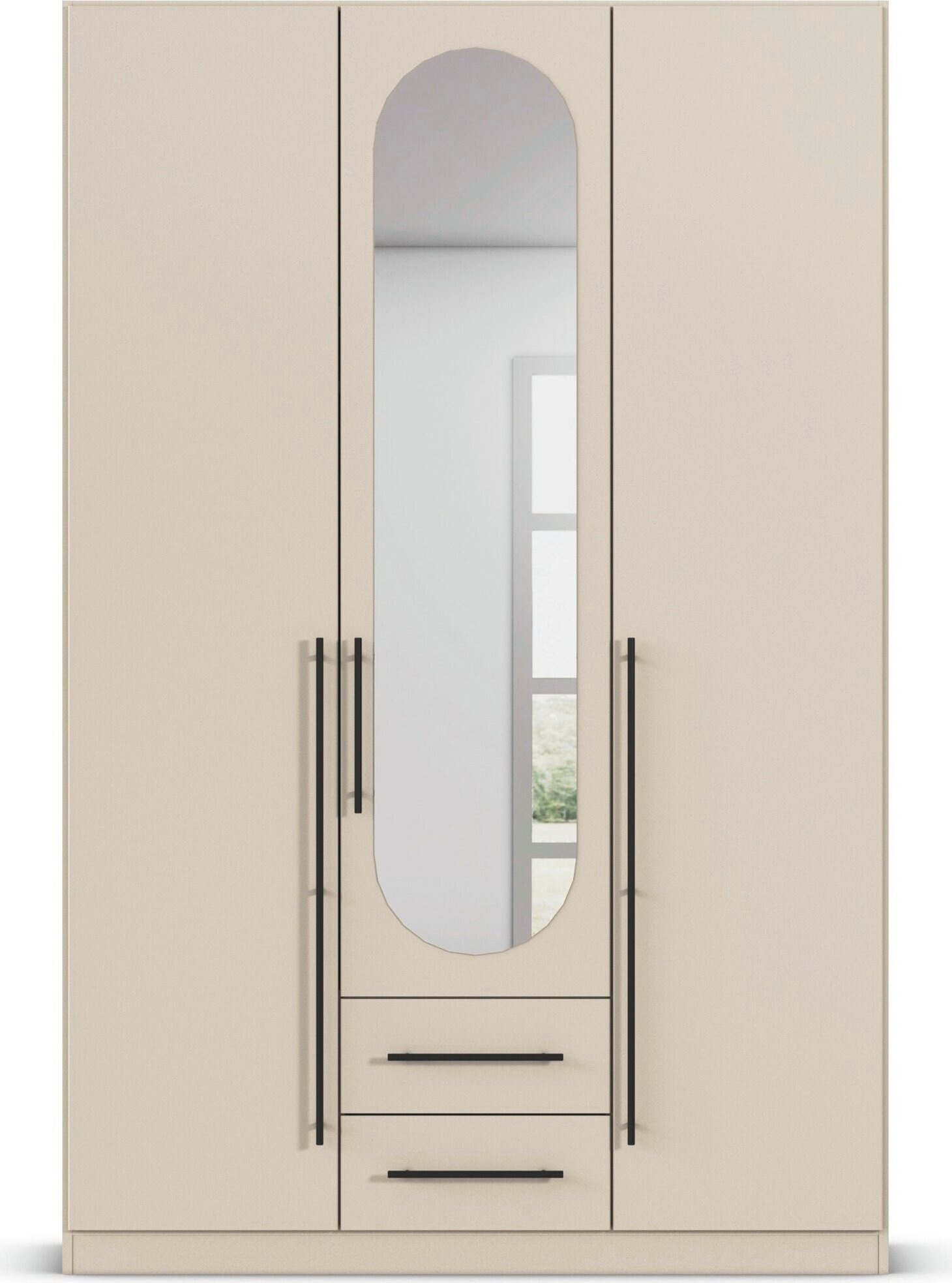 OTTO home Kleiderschrank »Schlafzimmer Schrank Garderobe RONDO Breiten 136/181/226/271 cm« 3 verschiedene Ausstattungen BASIC/CLASSIC/PREMIUM (inkl. SOFT-CLOSE),  elegante ovale Spiegelelemente Metallgriffe in Schwarz MADE IN GERMANY