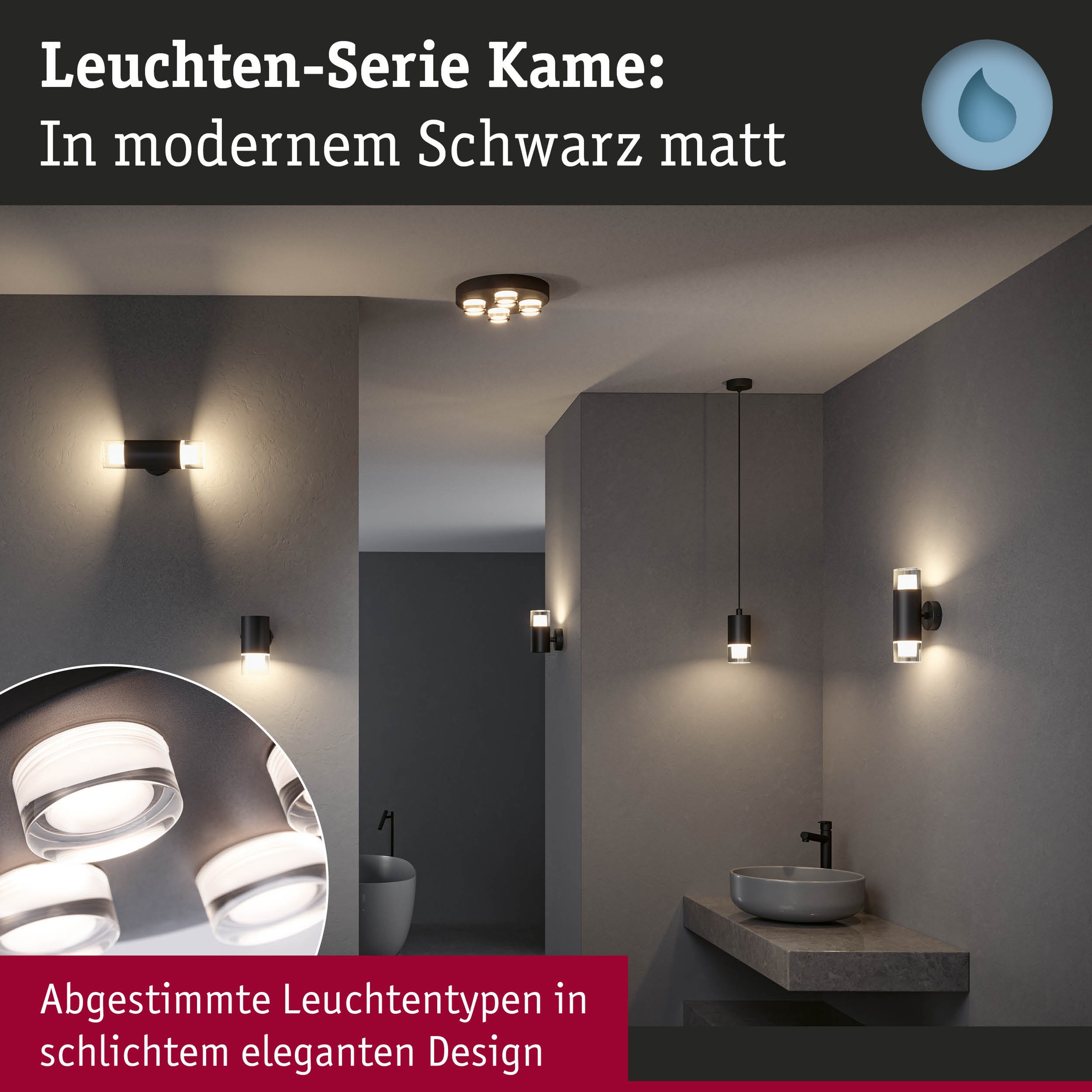 Paulmann LED Deckenleuchte »Selection Bathroom Wand-/Deckenleuchte Kame IP44 Signalschwarz 4er« 1 Stk. Warmweiß