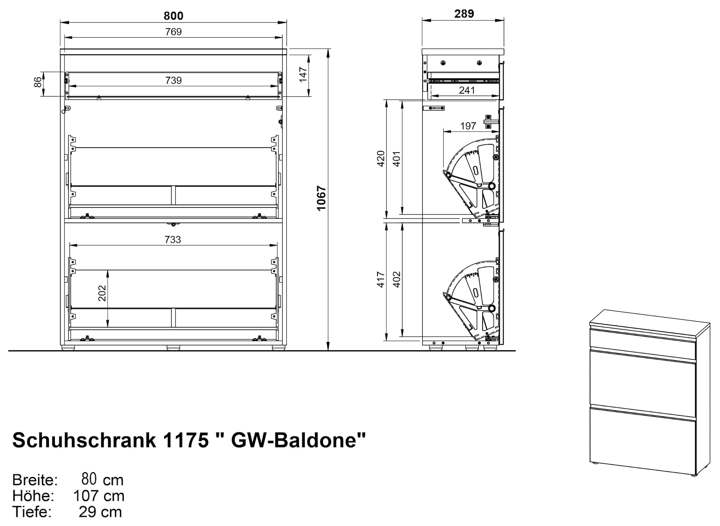 GERMANIA Schuhschrank »Baldone« 1 Stk. tlg. Schuhklapper, mit Schublade, Griffe aus Metall, Tiefe: 29 cm