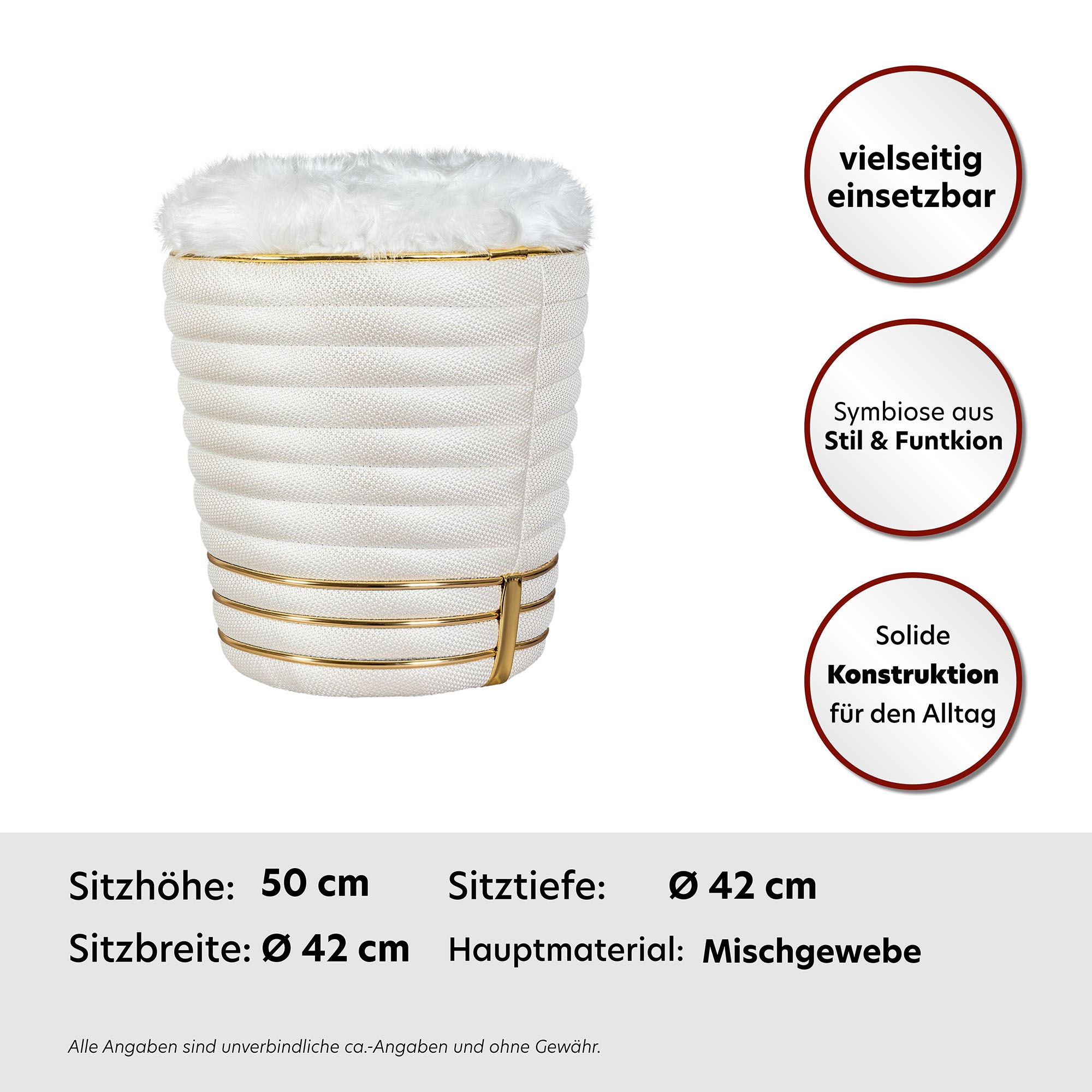 Kayoom Sitzhocker »Hocker Doric, trendiger Look, ästhetische Farbgebung, schöne Steppung« 1 Stk. tlg. komfortabel, hochqualitativ, pflegeleicht, hochwertige Materialien