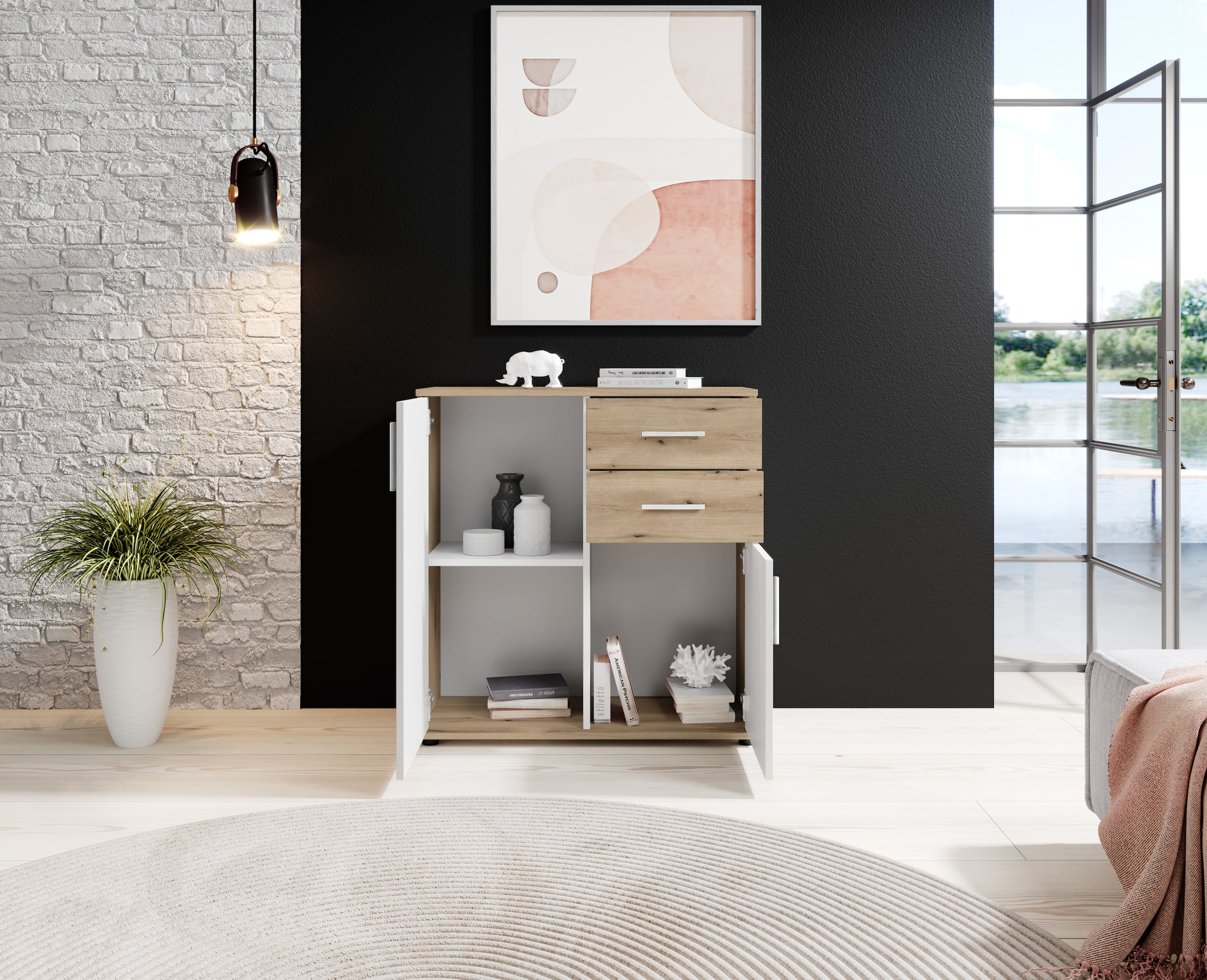 HBZ Kommode »BC-Drift-2, Universalschrank Stellmaß BxHxT 80x84x35 cm« 1 Stk. tlg. Kommode mit 2 Türen, 2 Schubkästen, 1 Einlegeboden