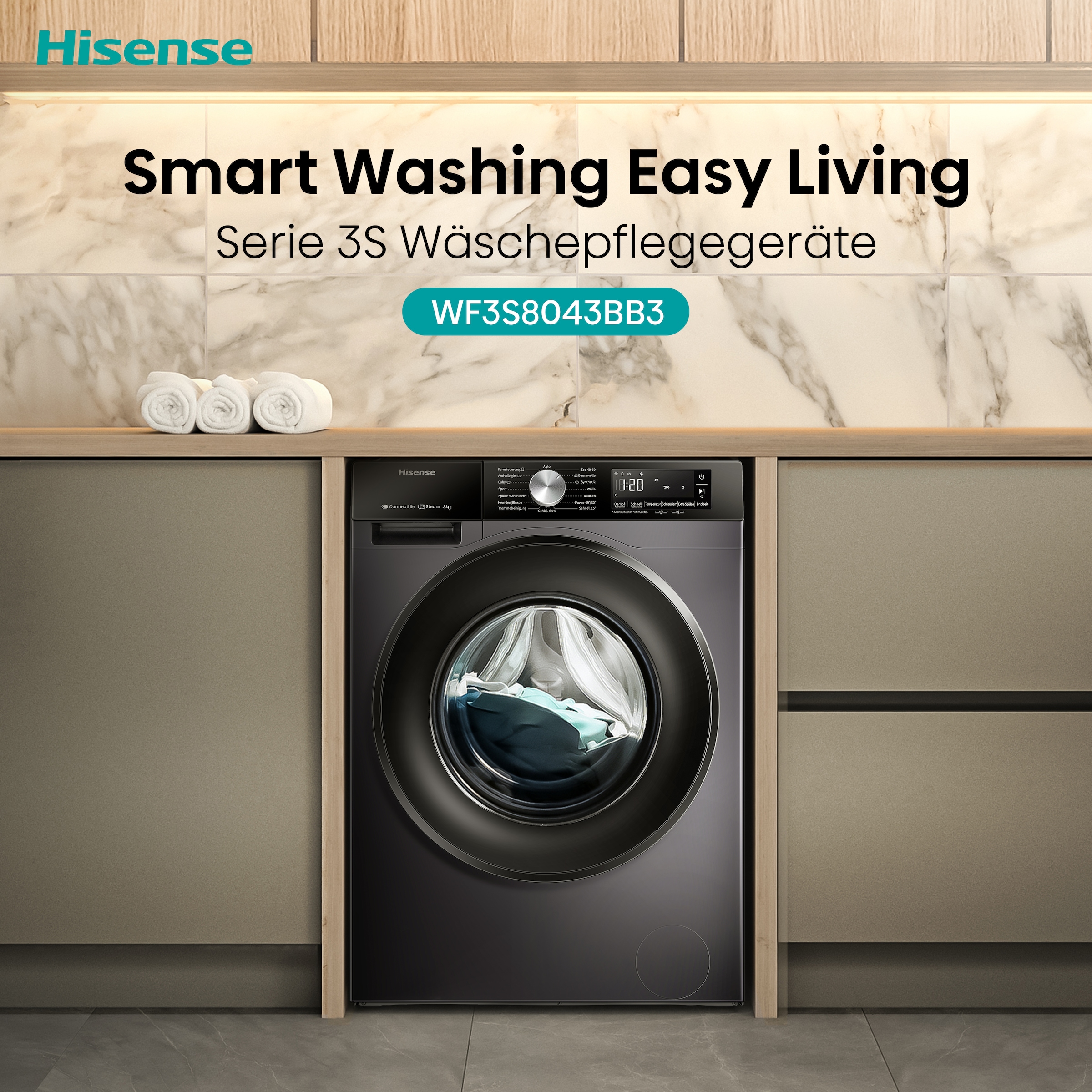 Hisense Waschmaschine »WF3S8043BB3«, 8 kg, 1400 U/min, Wifi-ConnectLife