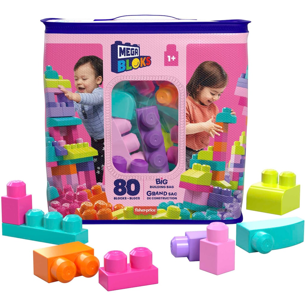 MEGA BLOKS Spielbausteine »Mega Bloks Bausteinebeutel, Groß 80 Teile, pinkfarben«, (80 St.)