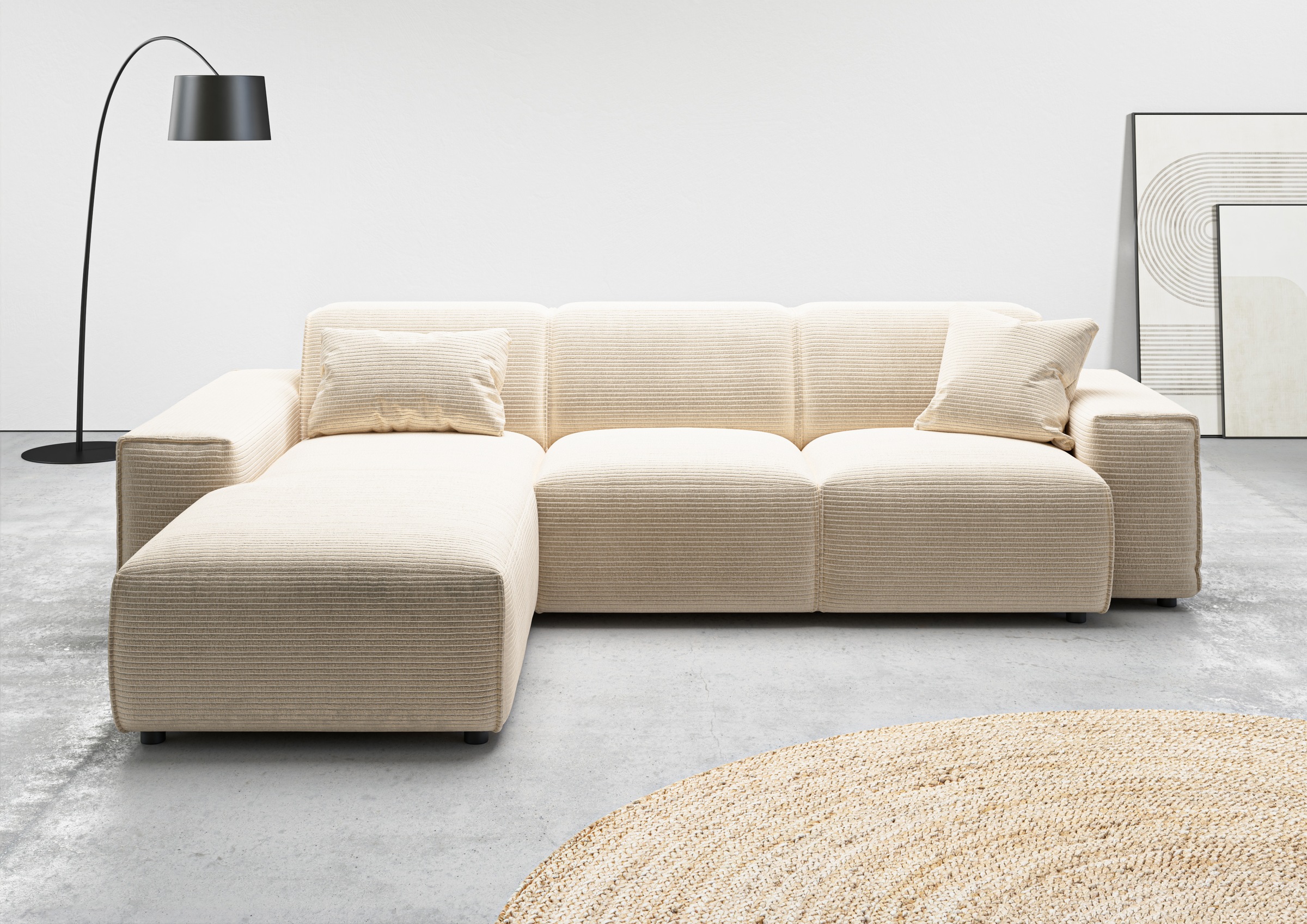 andas Ecksofa »Glimminge L-Form auch in Breitcord, Feincord + Easy care-Bezug,«, Breite 264, Zierkissen