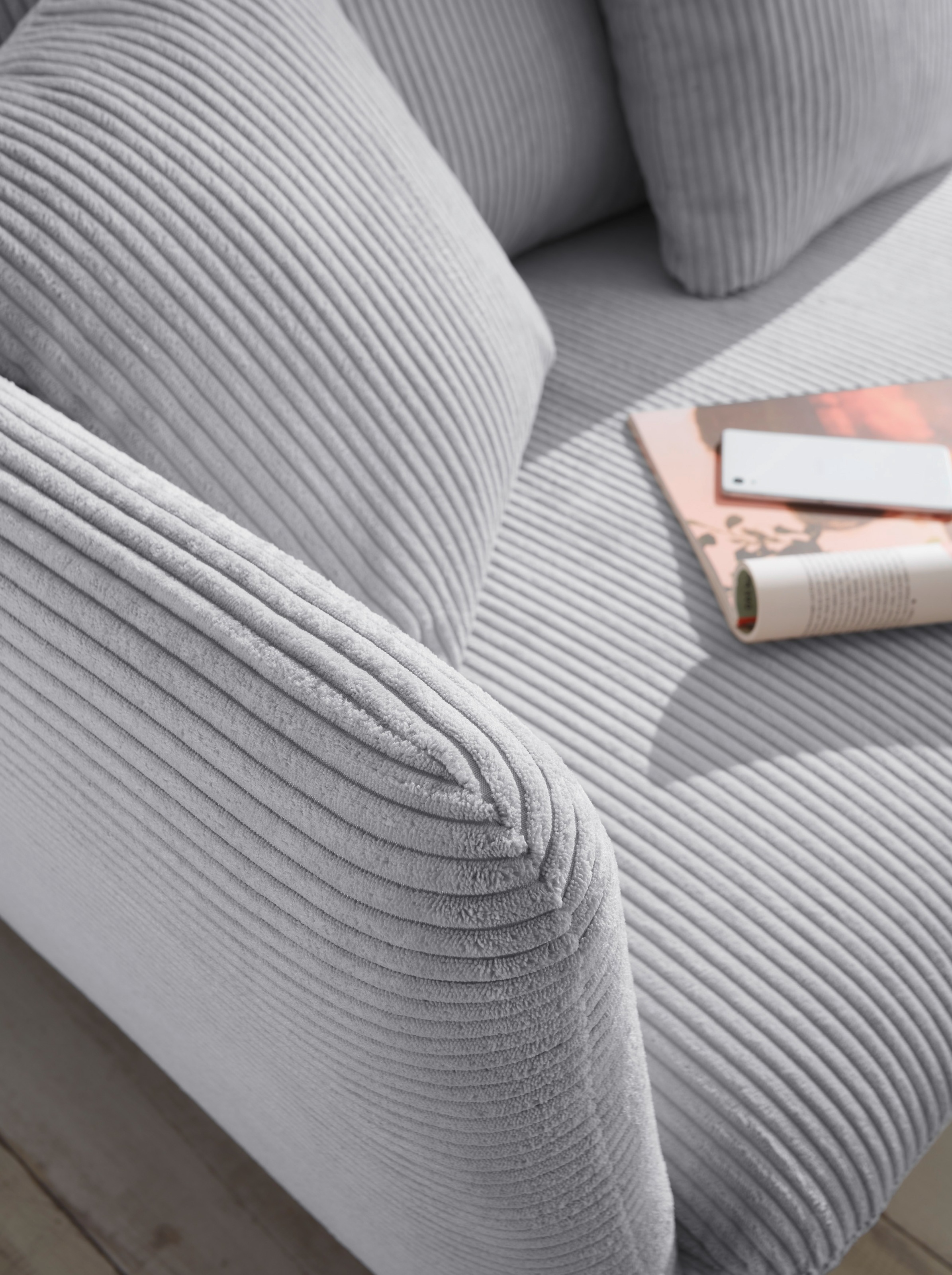 andas Ecksofa »MERLE, 258 cm, L-Form, traumhafter Cord,«, mit Bettfunktion und Bettkasten, Liegefläche 224 x 139
