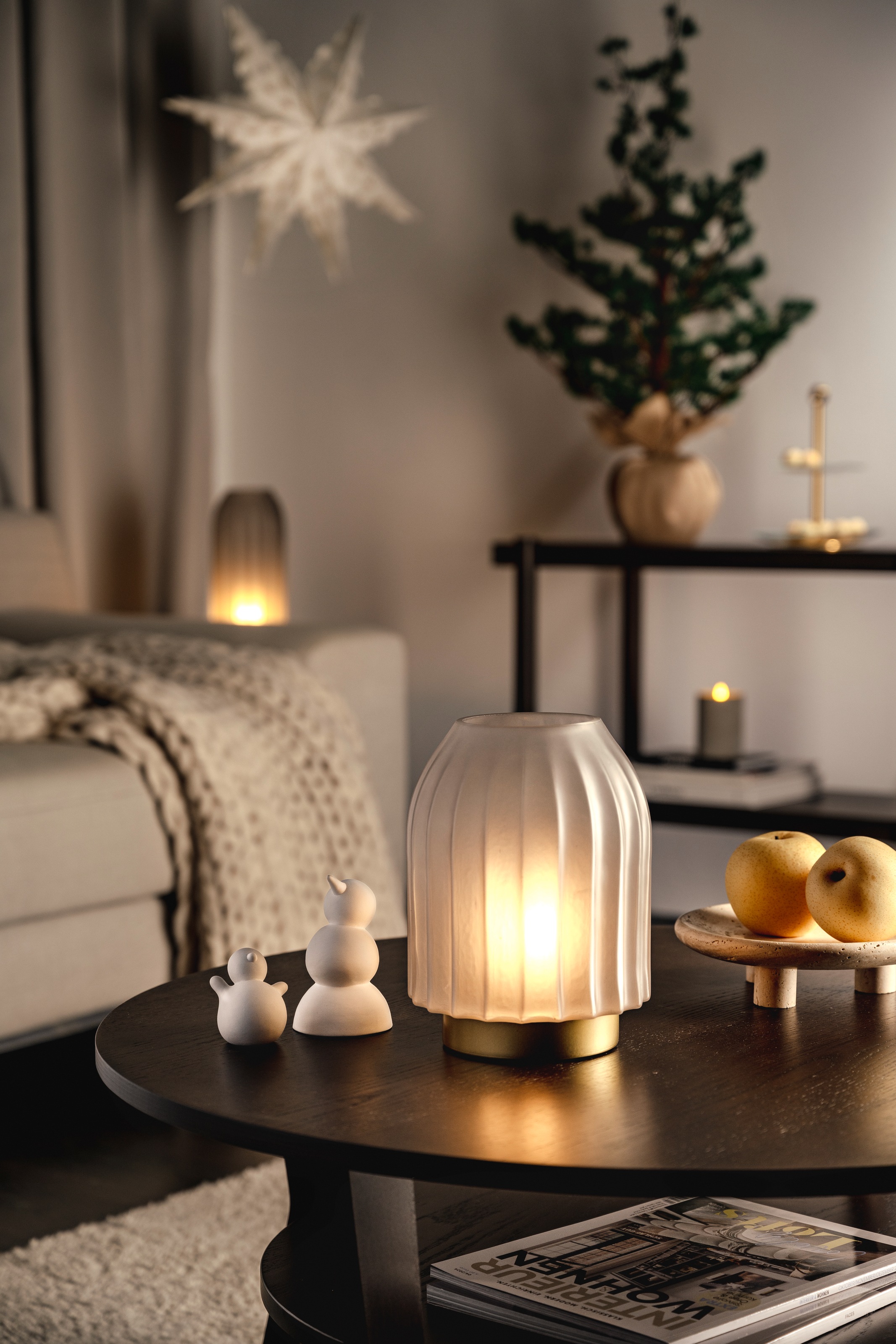 LEONARDO LED Dekolicht »Silenzio«, aus grauem Glas mit goldenem Sockel