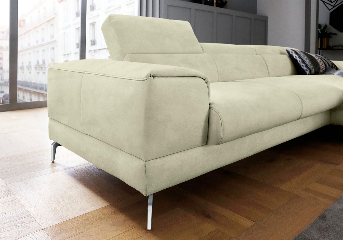 W.SCHILLIG Ecksofa »piedroo, Designsofa mit tollem Sitzkomfort, bequem und elegant, L-Form«, Kopfteilverstellung, wahlweise mit Sitztiefenverstellung, Breite 303cm