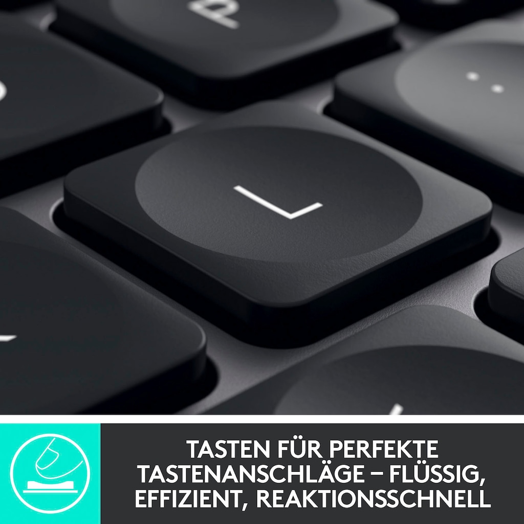 Logitech Tastatur »MX Keys Plus Advanced - GRAPHITE«, (Handgelenkauflage)