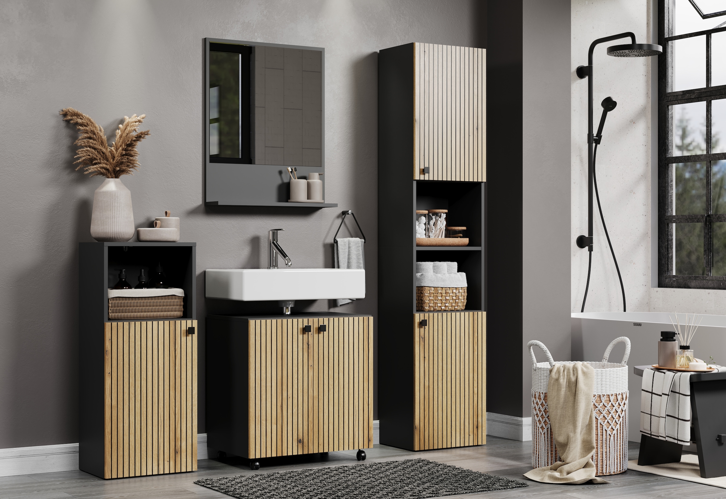 welltime Badspiegel »Amrum«, (1 St.), Eleganter Badezimmerspiegel mit Ablage - Maße (B/T/H) 60-80/14/74 cm