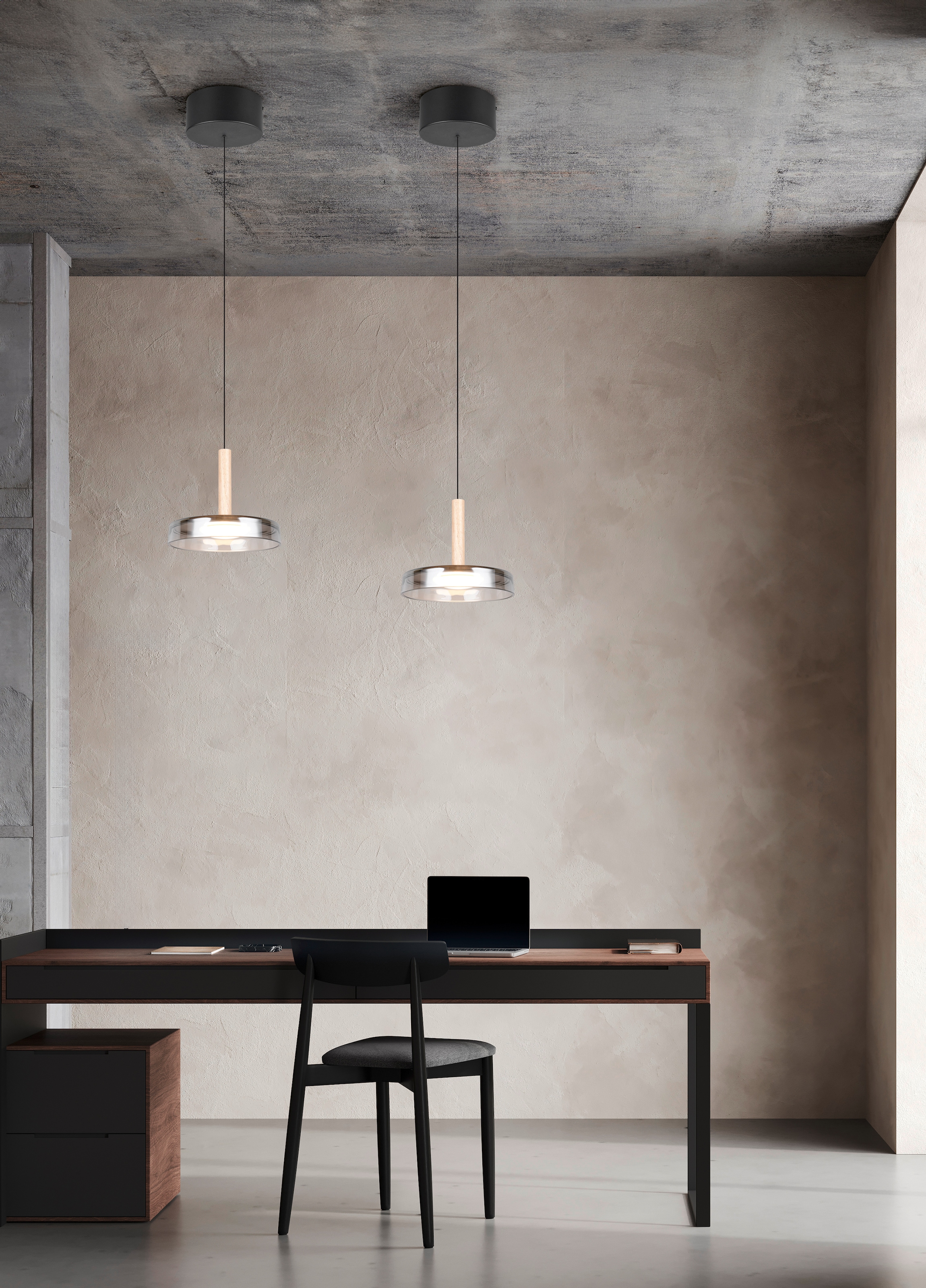 TRIO Leuchten LED Pendelleuchte »CELESTE dimmbare LED Hängelampe aus Metall Glas & Holz, 10W 1100 Lumen« LED-Board 1 Stk. Warmweiß einfach höhenverstellbar von 50-200 cm, Ø 22cm, 3-Stufen Dimmfunktion