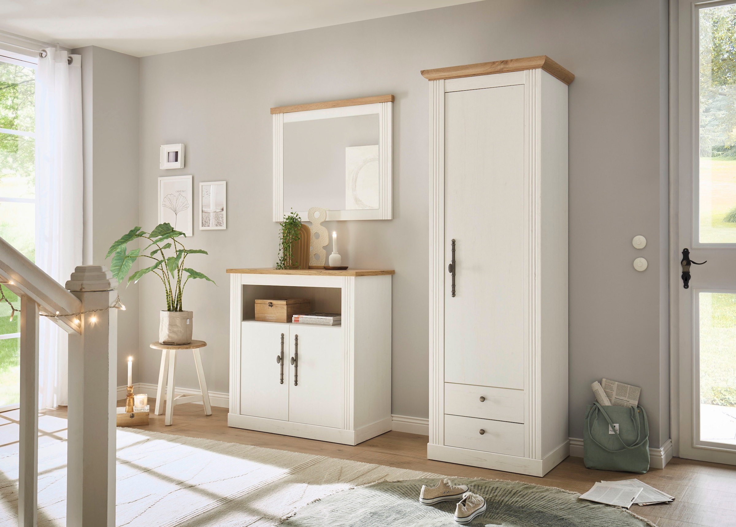 Home affaire Garderoben-Set »WESTMINSTER TOPSELLER!«, (3 St., Kommode, Spiegel, Garderobenschrank), im romantischen Landhausstil