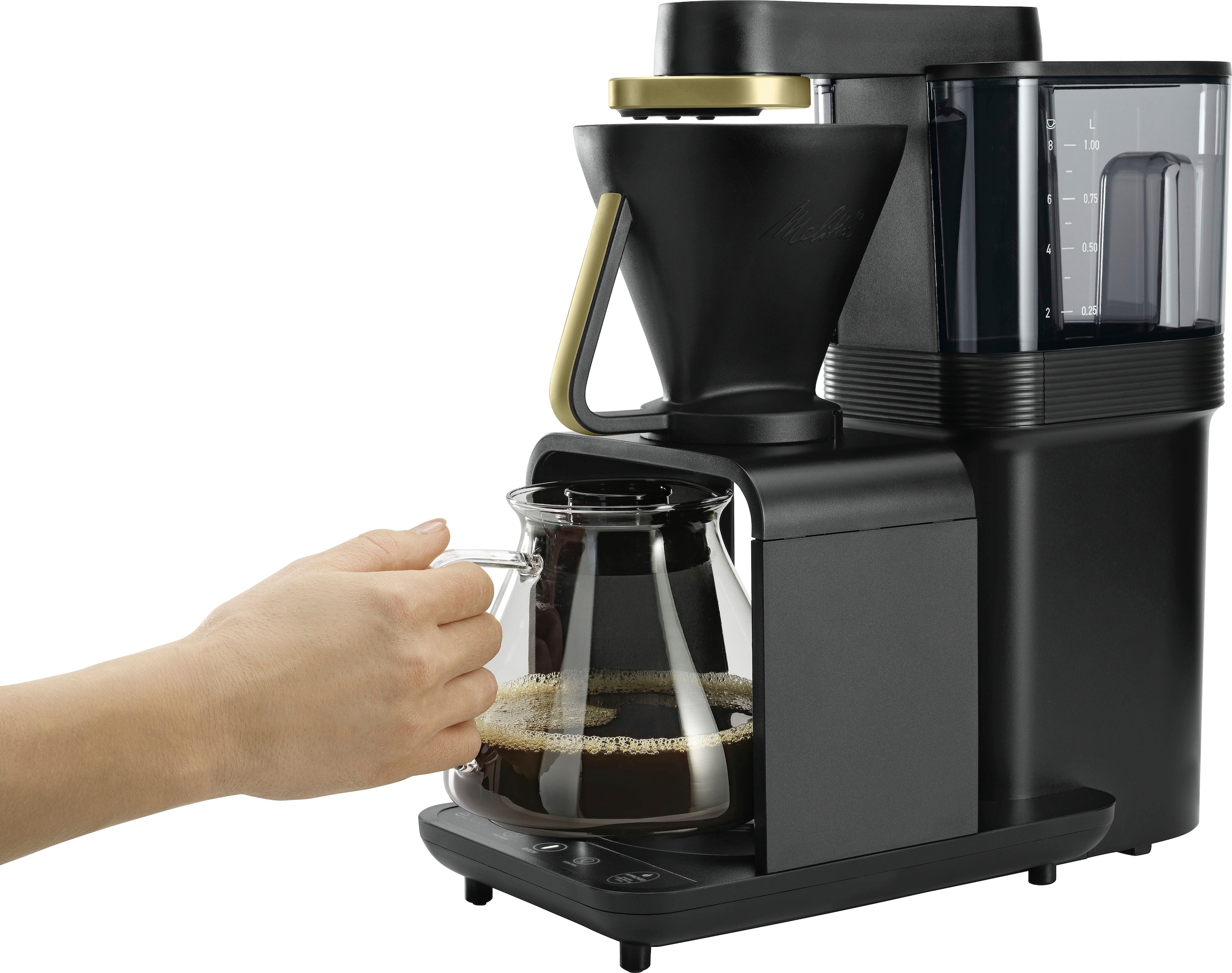 Melitta Filterkaffeemaschine »epour® 1024-12«, 1 l Kaffeekanne, Papierfilter, 1x4, Schwarz/Gold