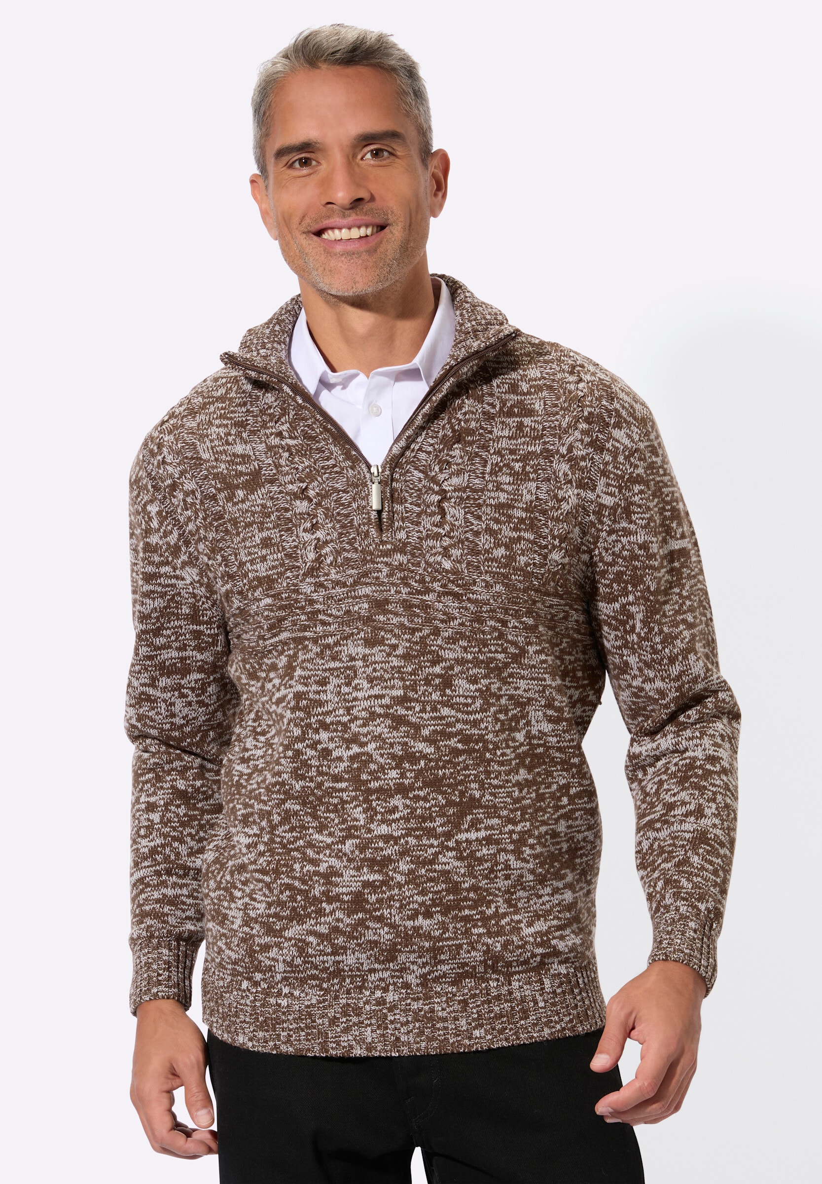 Sieh an! Troyer »Pullover Langarm-Pullover mit platziertem Zopfmuster«