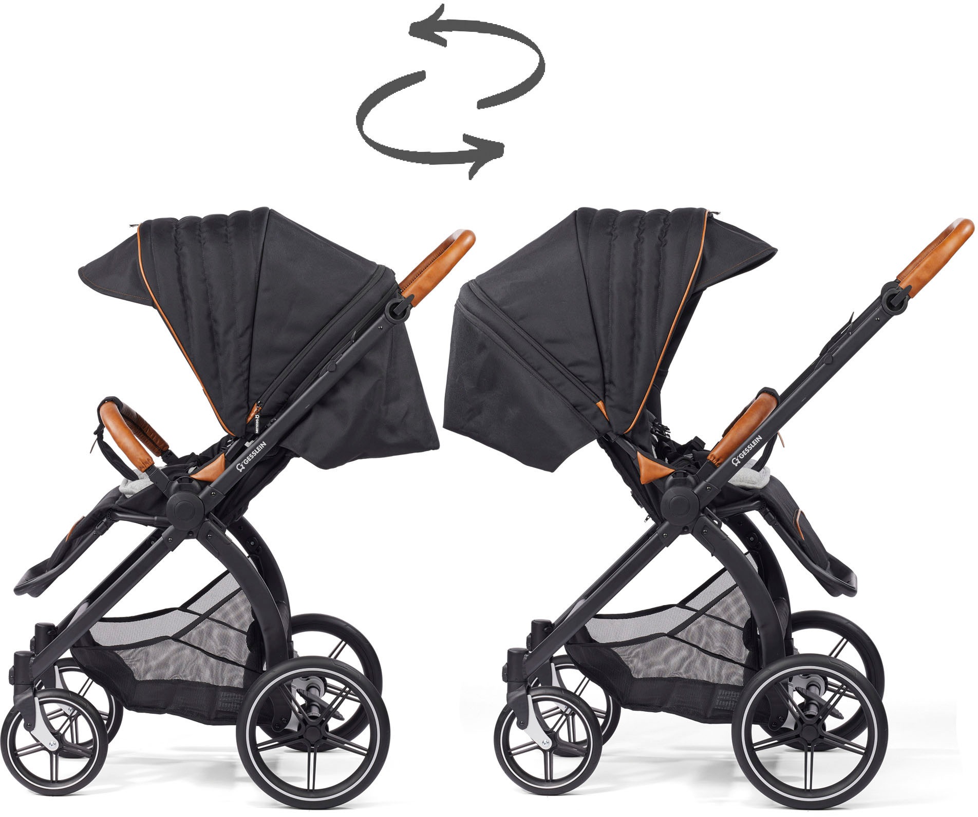 Gesslein Kombi-Kinderwagen »FX4 Soft+ mit Aufsatz Swing schwarz, schwarz/kupfer«, mit Babywanne C3 und Babyschalenadapter