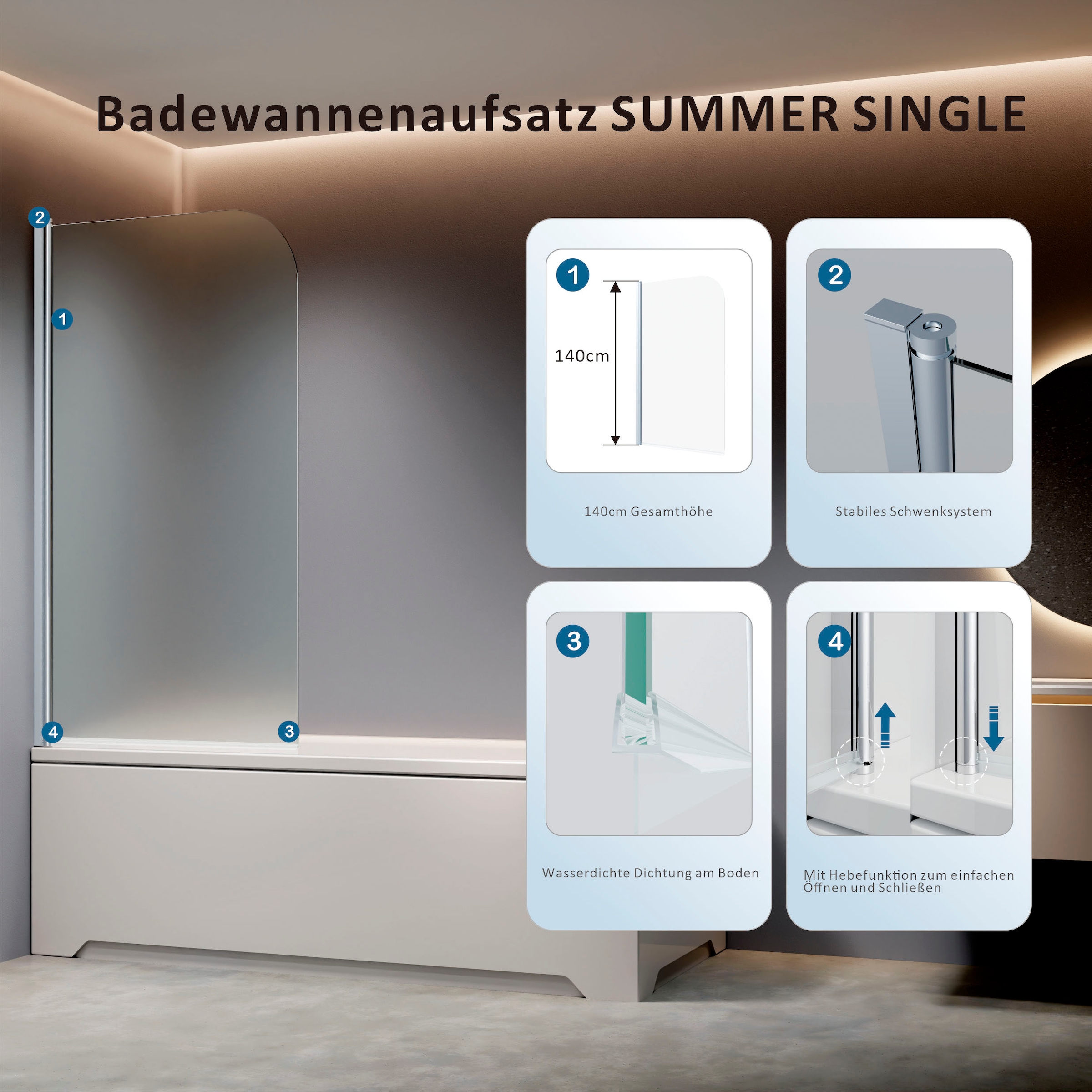 welltime Badewannenaufsatz »Summer Single foggy« Schwenkbare