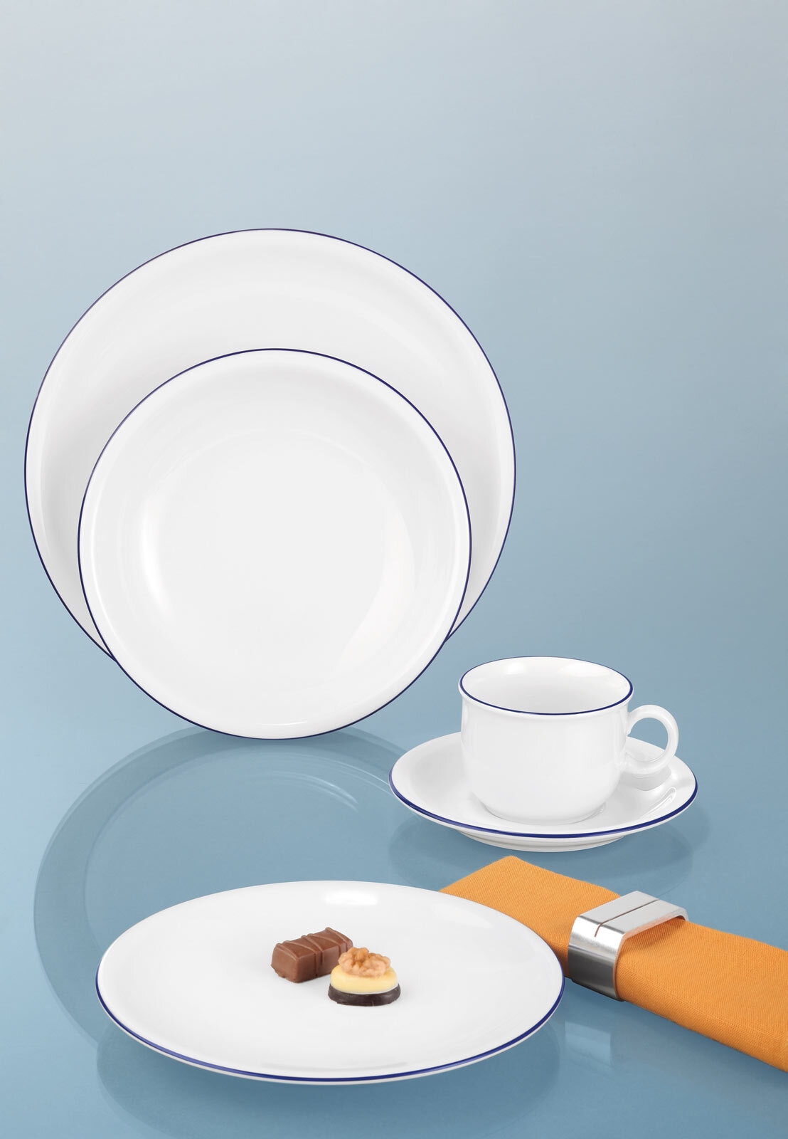 Seltmann Weiden Speiseteller »Speiseteller Compact Blaurand ø 27 cm 6er Set weiß-blau«