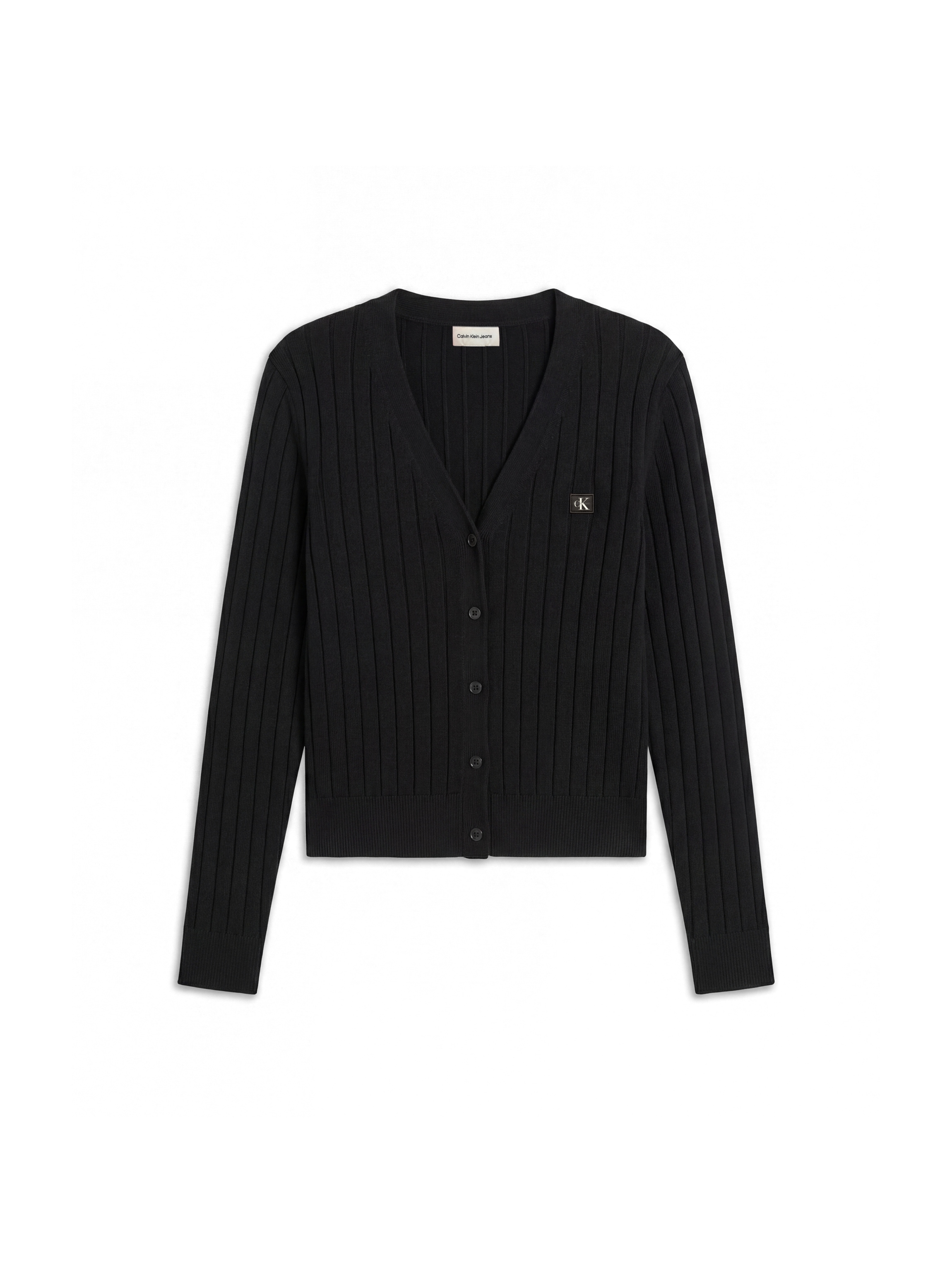 Calvin Klein Jeans V-Ausschnitt-Pullover »WOVEN LABEL CARDIGAN« Regular fit mit V-Ausschnitt