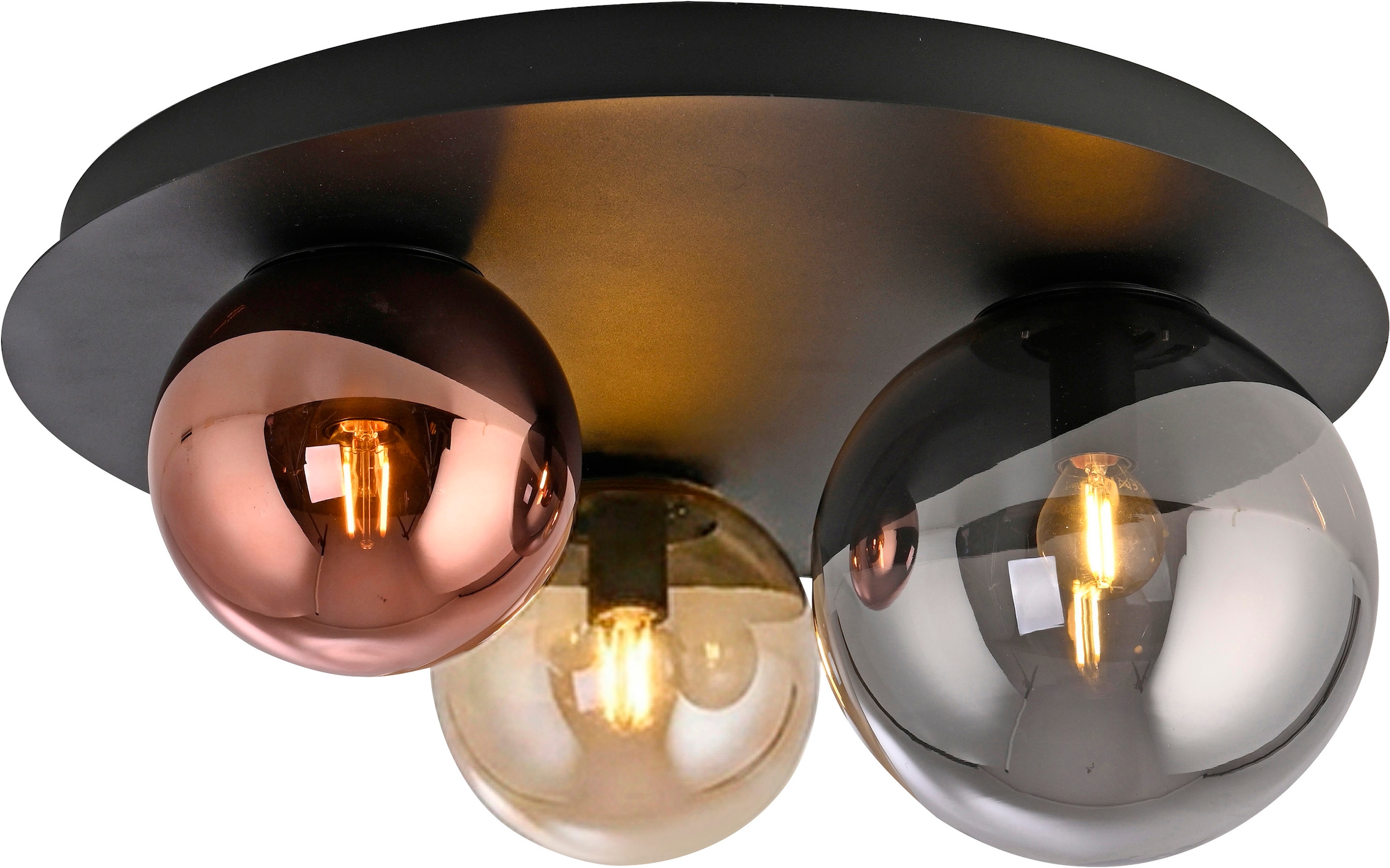 JUST LIGHT Deckenleuchte »SHINY« E14 1 Stk. Exklusive Leuchtmittel, Amberglas, Kupfer und Rauchglas verspiegelt