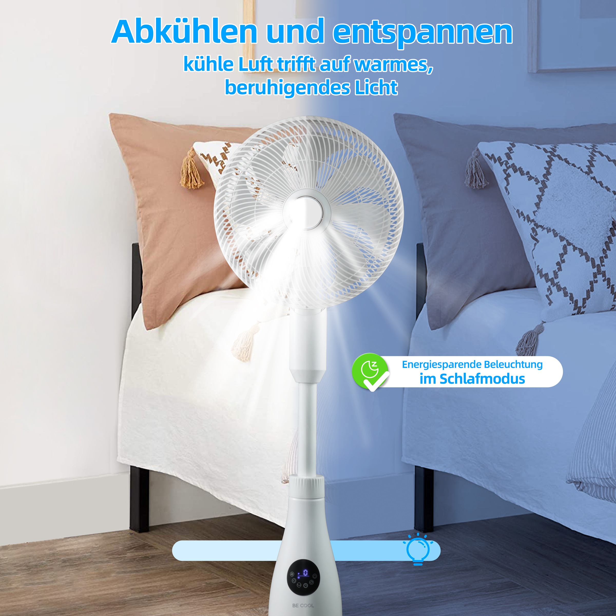 be cool Standventilator »Premium Sprühnebel-Standventilator mit 2 Liter Wassertank«, Sprühnebel-Funktion, Ambientebeleuchtung, Fernbedienung