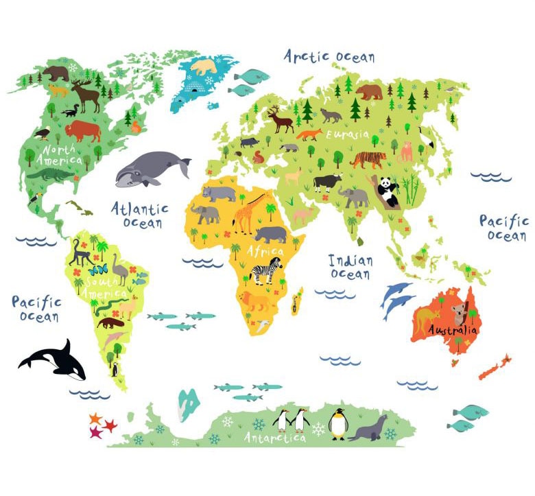 Raten (1 »Tiere Wall-Art auf - kaufen St.) Wandtattoo Weltkarte Englisch«,