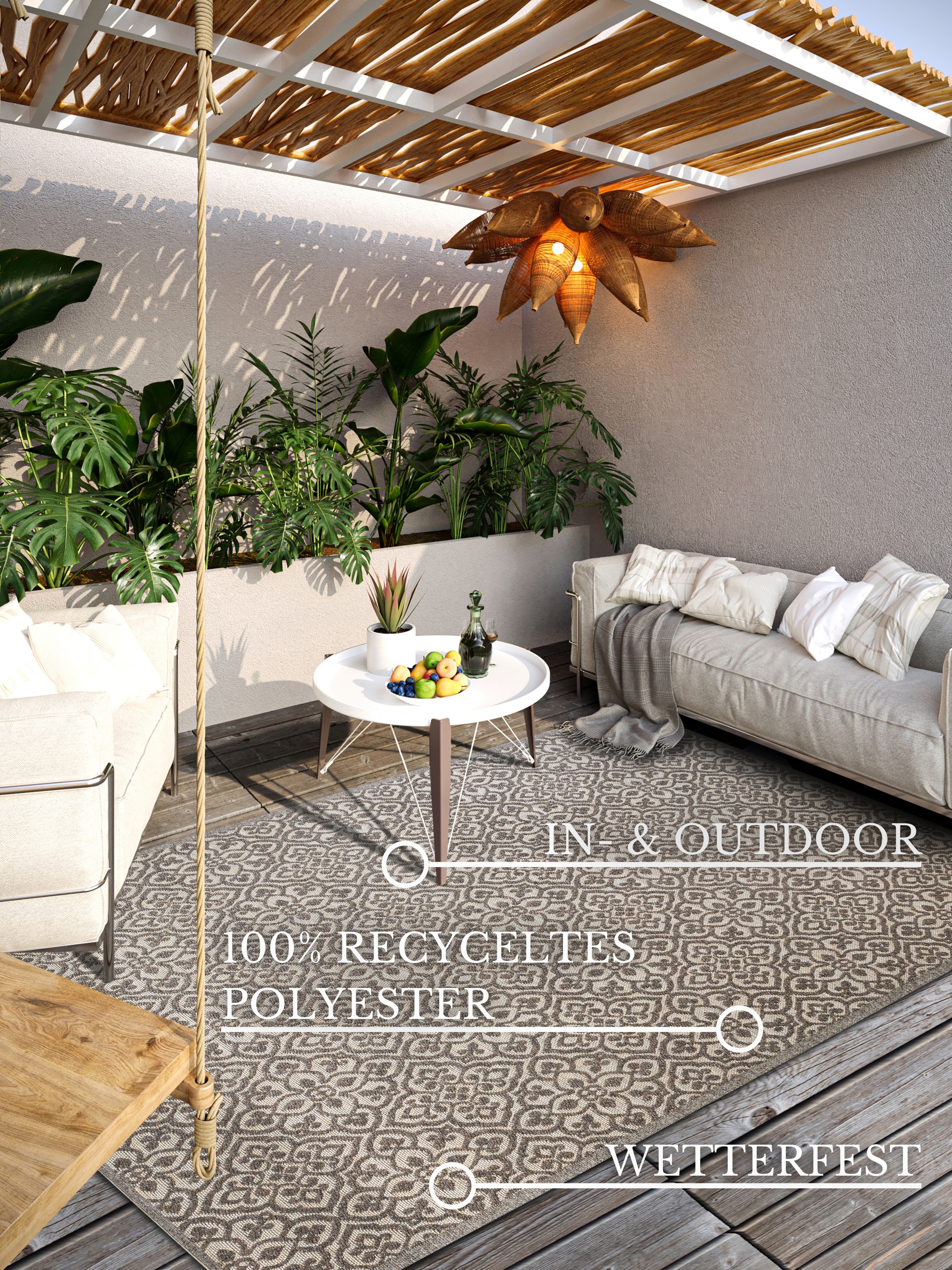 Villeroy & Boch Outdoorteppich »Julie«, rechteckig, 4 mm Höhe, In-& Outdoor, Flachgewebe, wetterfest, Terrasse, Balkon, modern, Trend