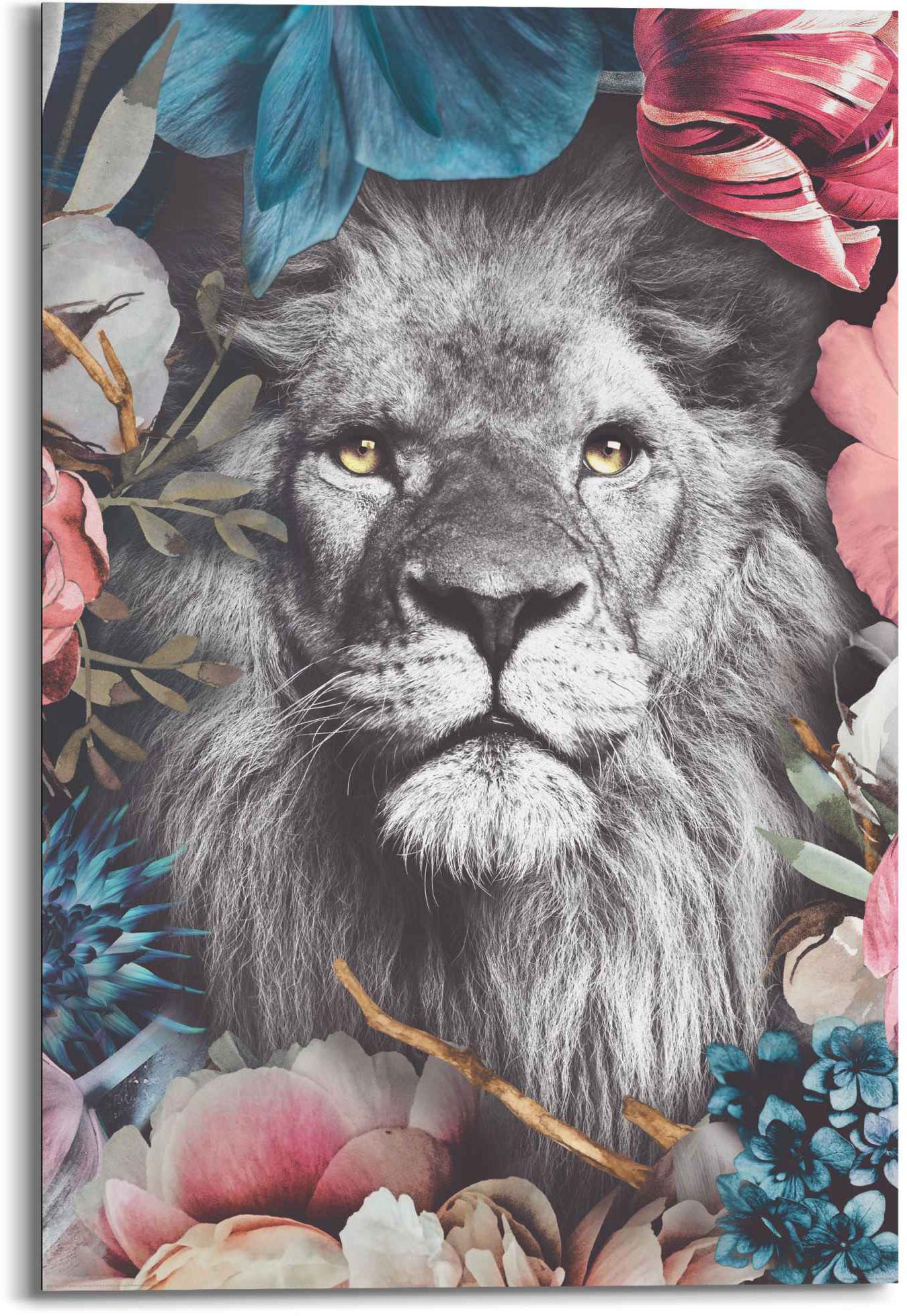 Löwen, Wandbild Reinders! bestellen - auf Farbenfroh«, Pflanzen Blumenkranz - »Wandbild Löwe (1 St.) Raten