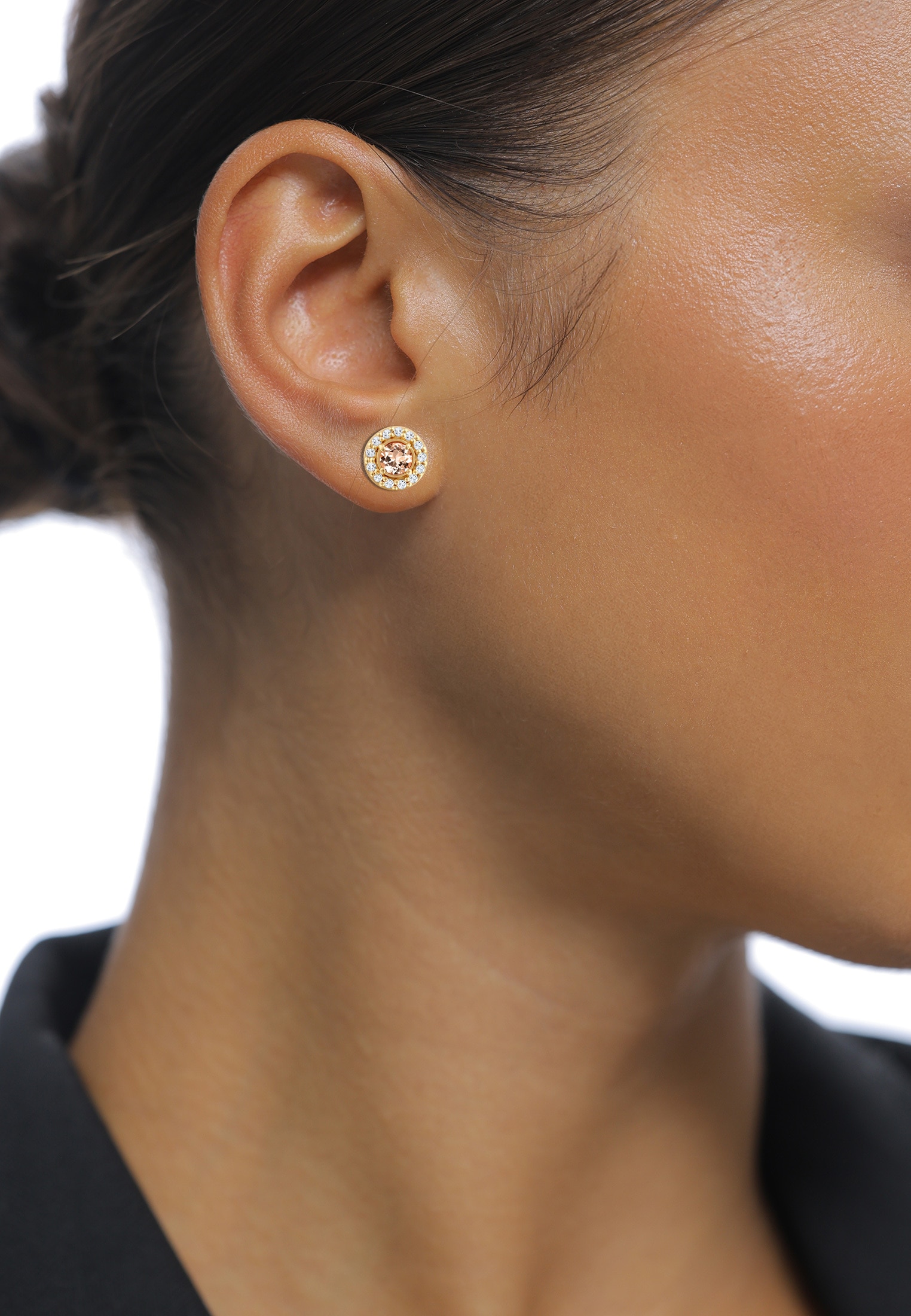Elli Premium Paar Ohrstecker »Ohrringe Ohrstecker Rund Morganite Pfirsich 925 Sterling Silber«