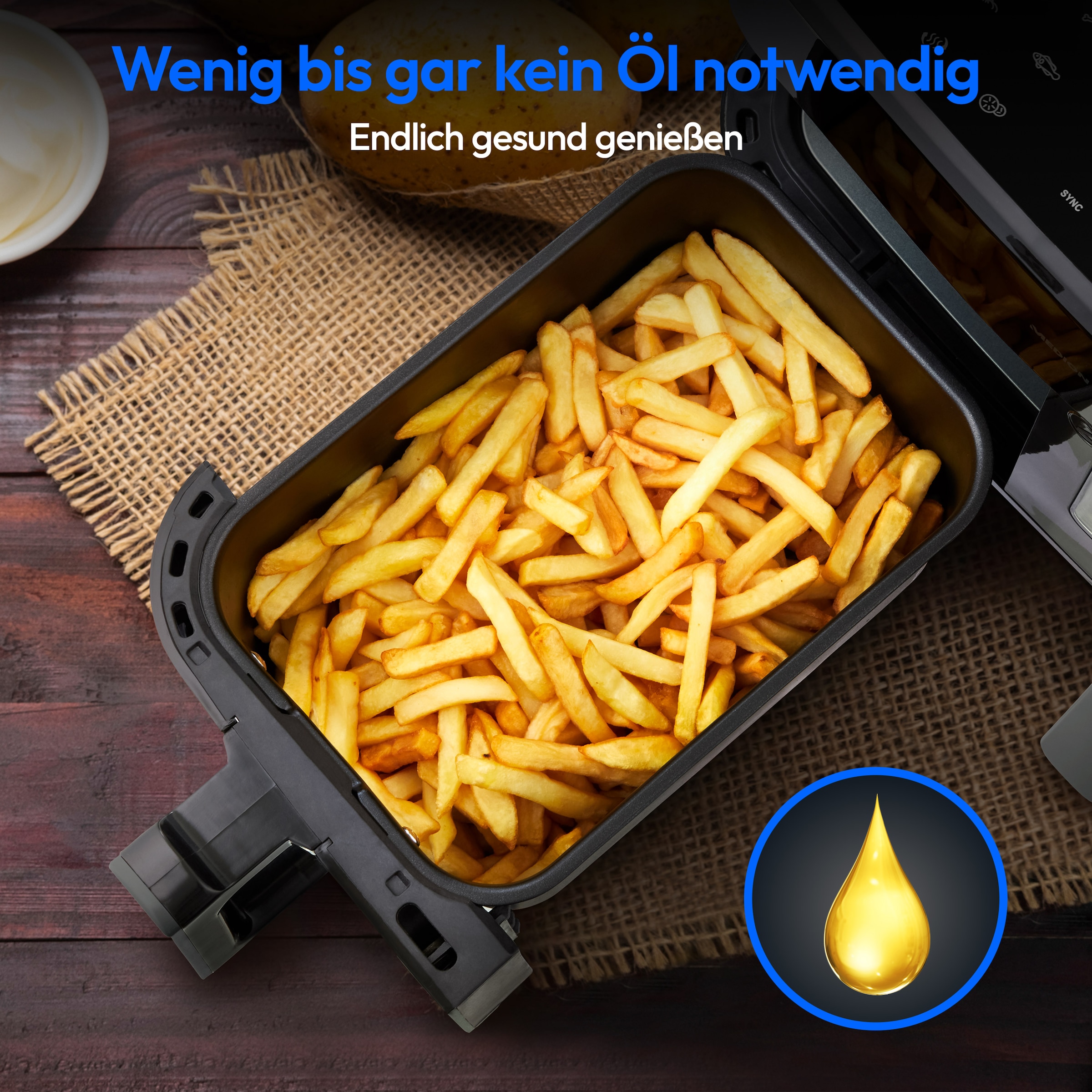 Medion® Heißluftfritteuse »MD 11760 P20XXL Twin« 2400 W Temperatur 50 - 200 °C, ILAG Beschichtung, Sync-Finish