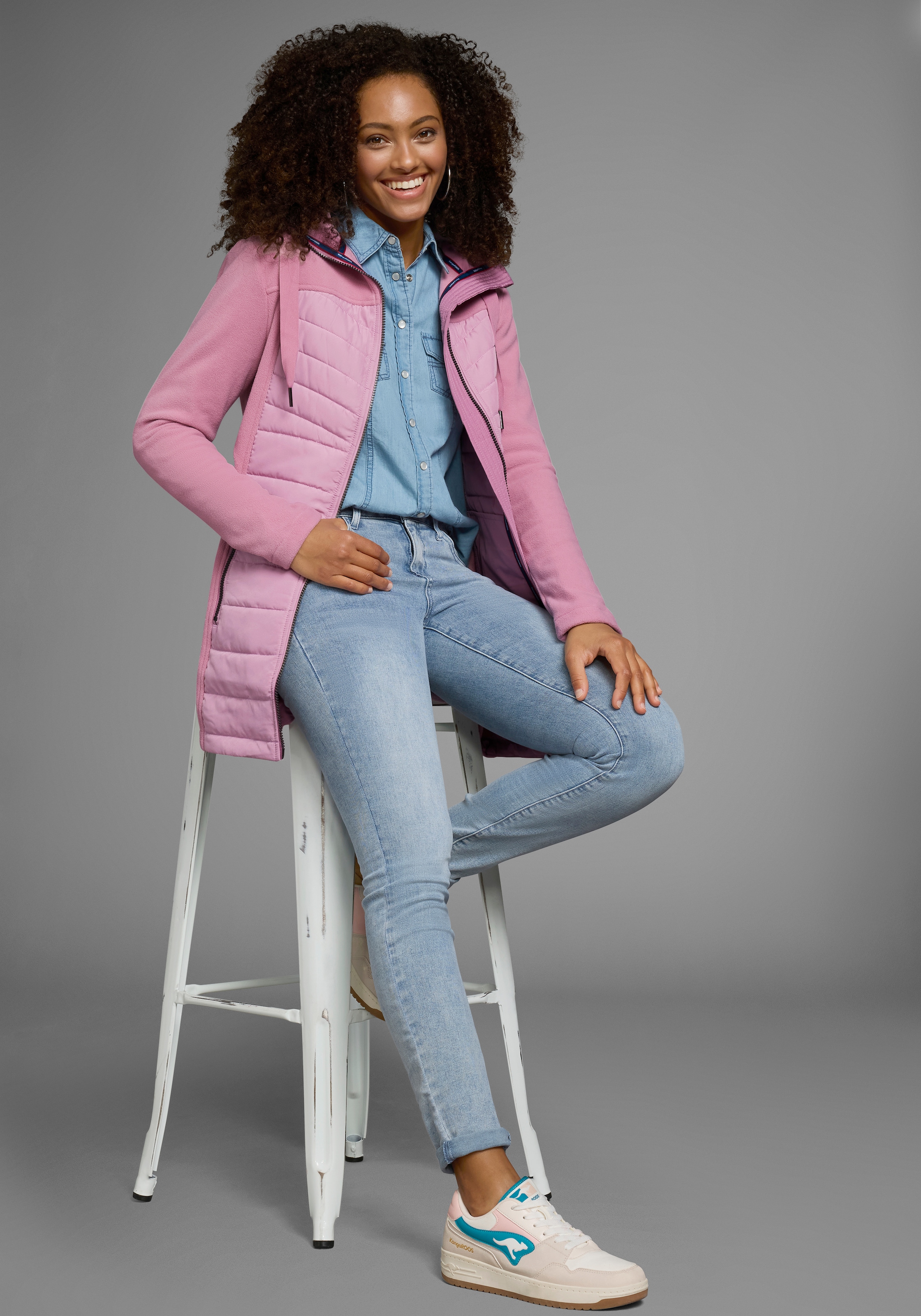 KangaROOS Langjacke, mit Kapuze, Hybridjacke - Fleecejacke mit wattierten Bereichen