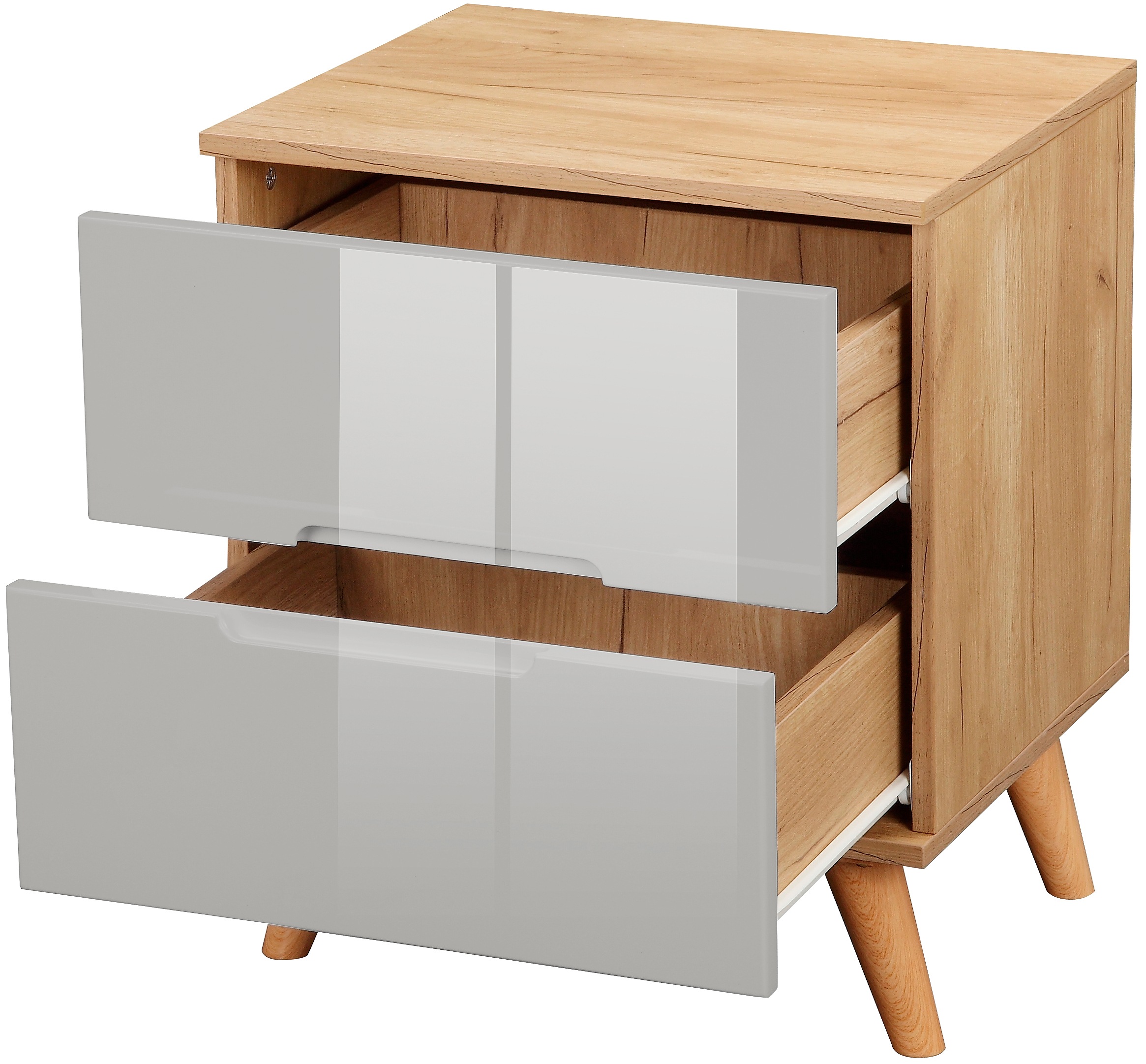 andas Nachtschrank »Lund Nachttisch Beistellschrank Kommode mit Hochglanzfronten«, Nachtkommode mit 2 Schubladen Bestseller im skandinavischem Design