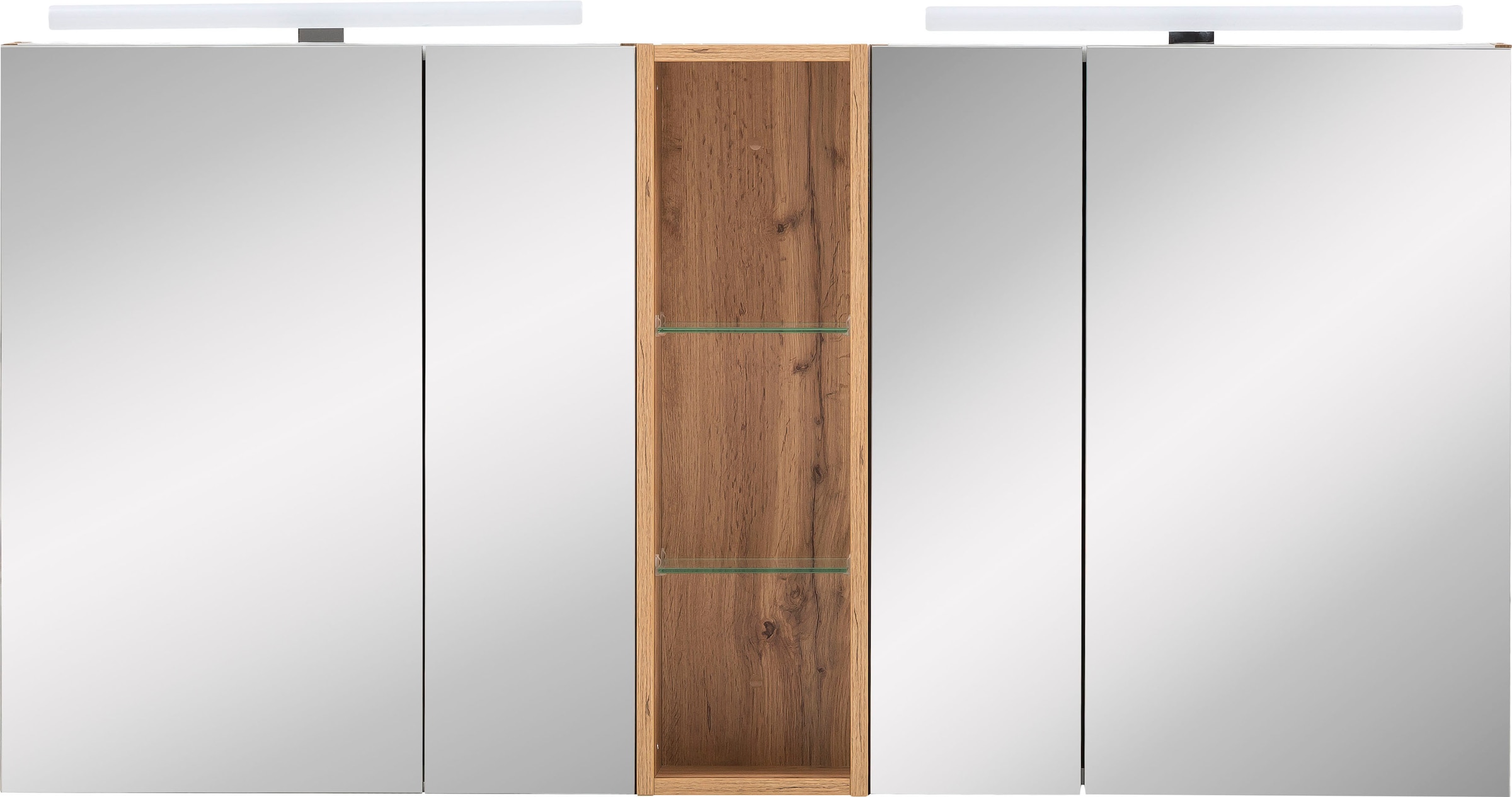Schildmeyer Spiegelschrank »Duo made in Germany«, Breite 141,6 cm, 4-türig, 2x LED-Beleuchtung, Schalter-/Steckdosenbox