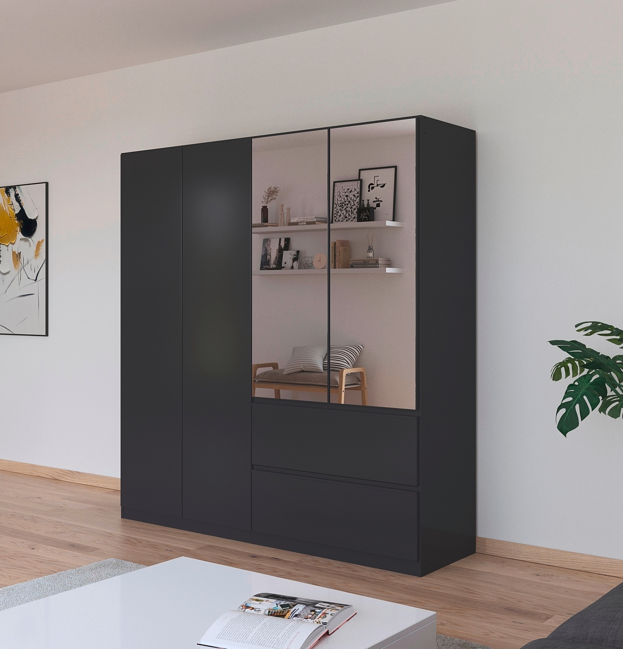 rauch Drehtürenschrank »Kleiderschrank Schrank Garderobe Wäscheschrank COSTA in 3 Breiten«, mit Spiegel, grifflose Front und Push-to-Open Funktion MADE IN GERMANY