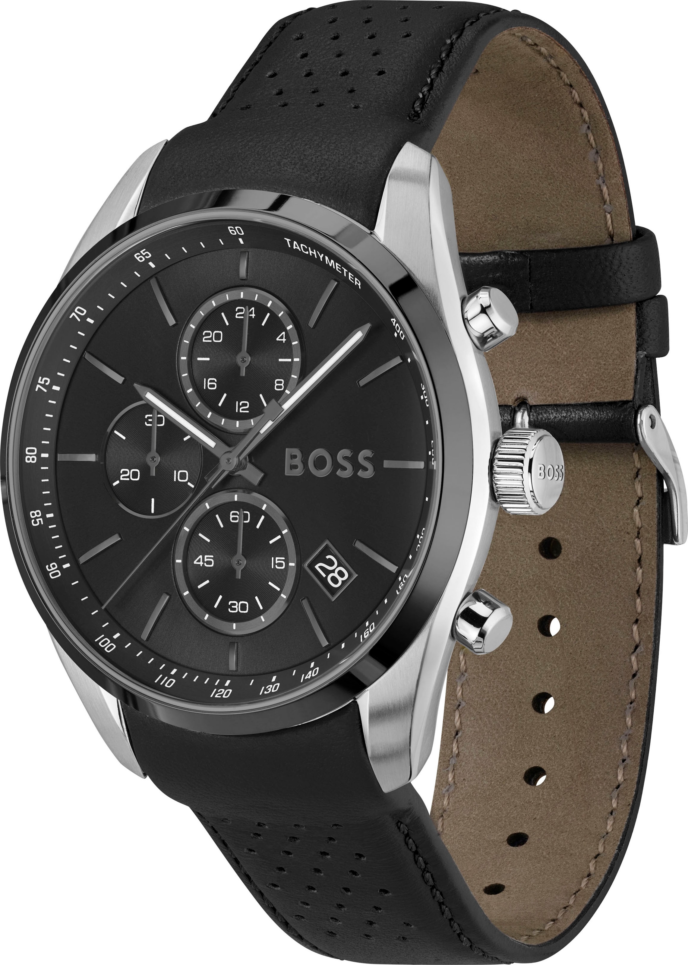 BOSS Chronograph »GRAND PRIX 44« Quarzuhr, Armbanduhr, Herrenuhr, Lederarmband, analog, Tag